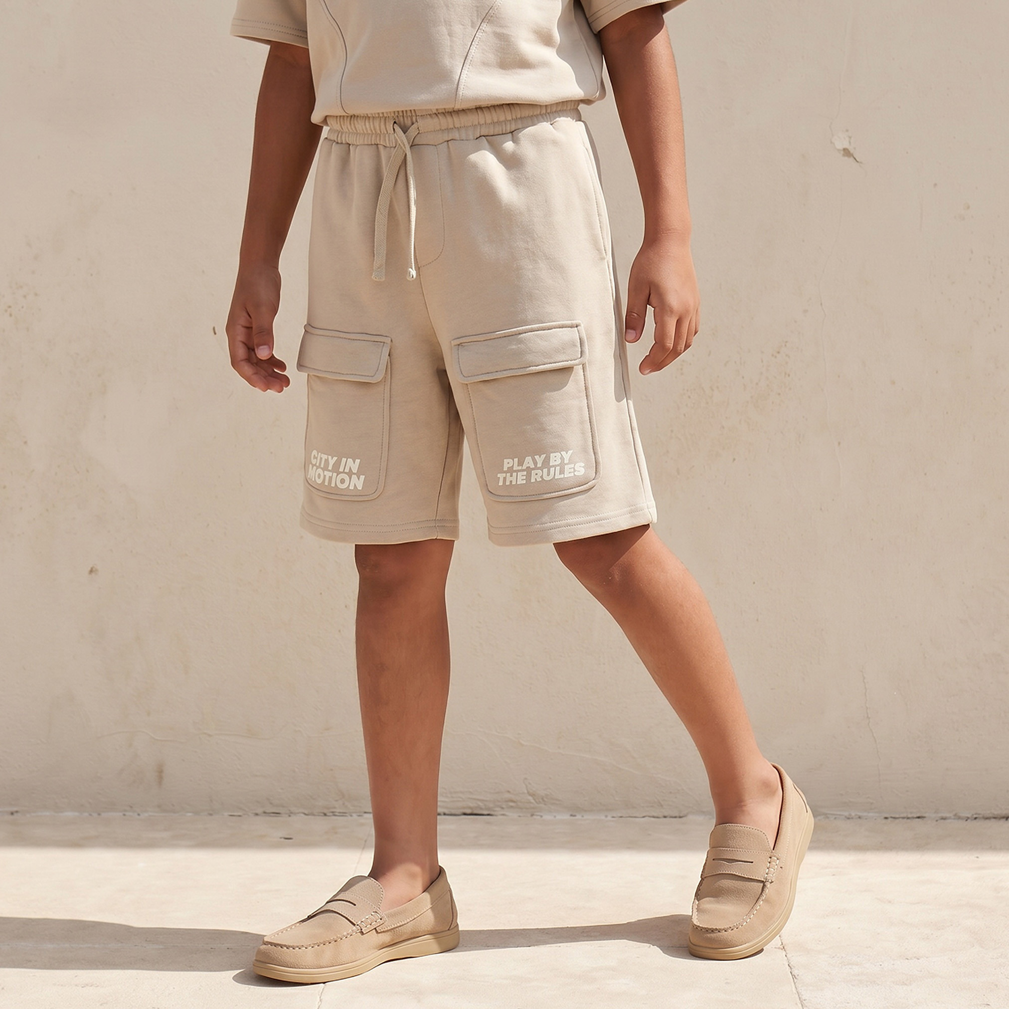 Juniors Crew Neck Short Sleeves T-shirt and Shorts Set with Typographic Print-boys-clothing-setsandcoords-image-3