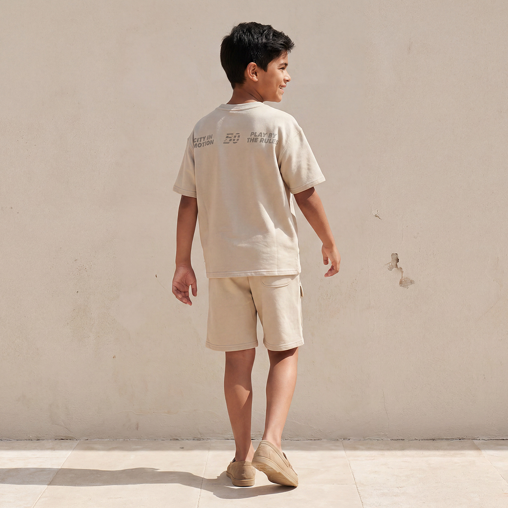 Juniors Crew Neck Short Sleeves T-shirt and Shorts Set with Typographic Print-boys-clothing-setsandcoords-image-4