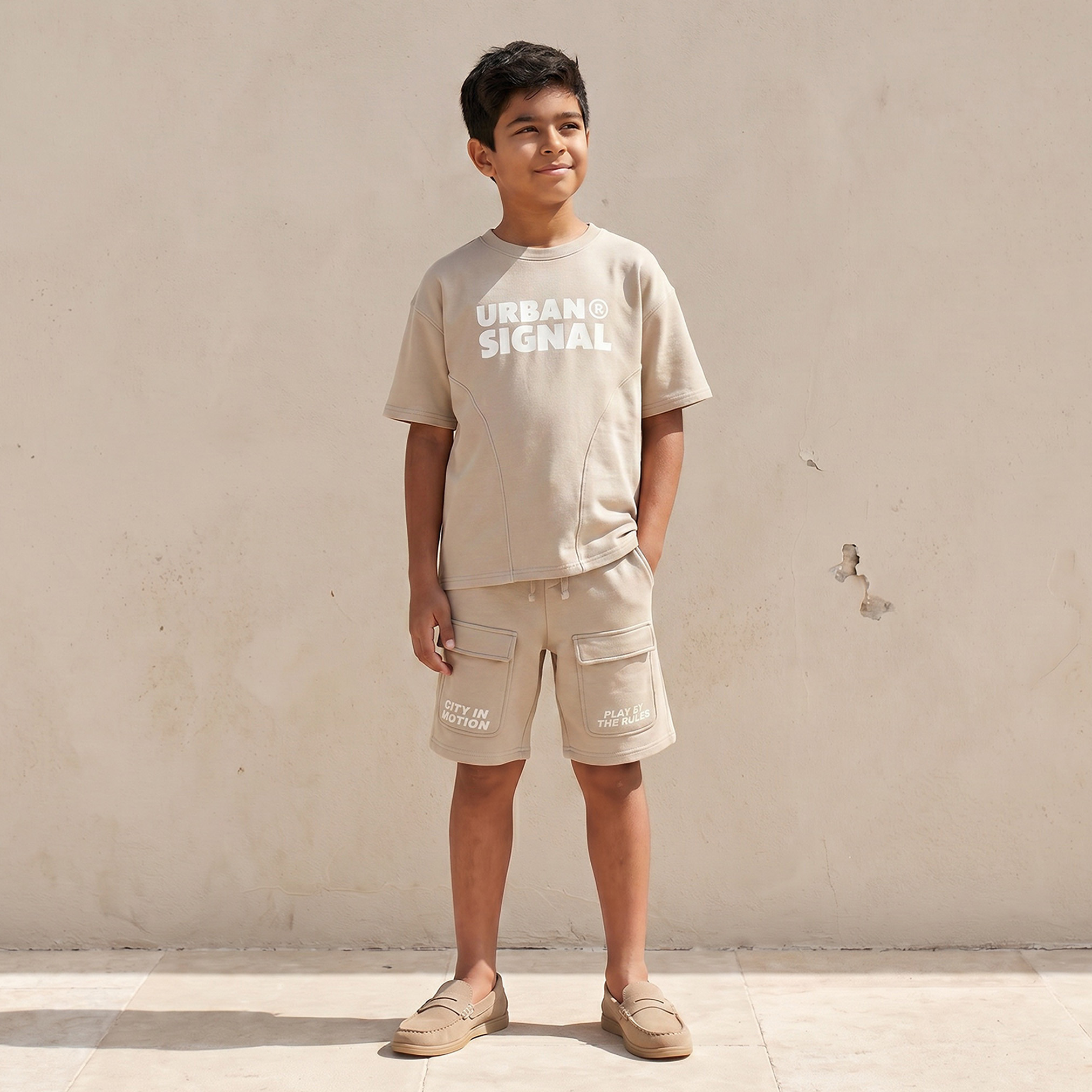 Juniors Crew Neck Short Sleeves T-shirt and Shorts Set with Typographic Print-boys-clothing-setsandcoords-image-7