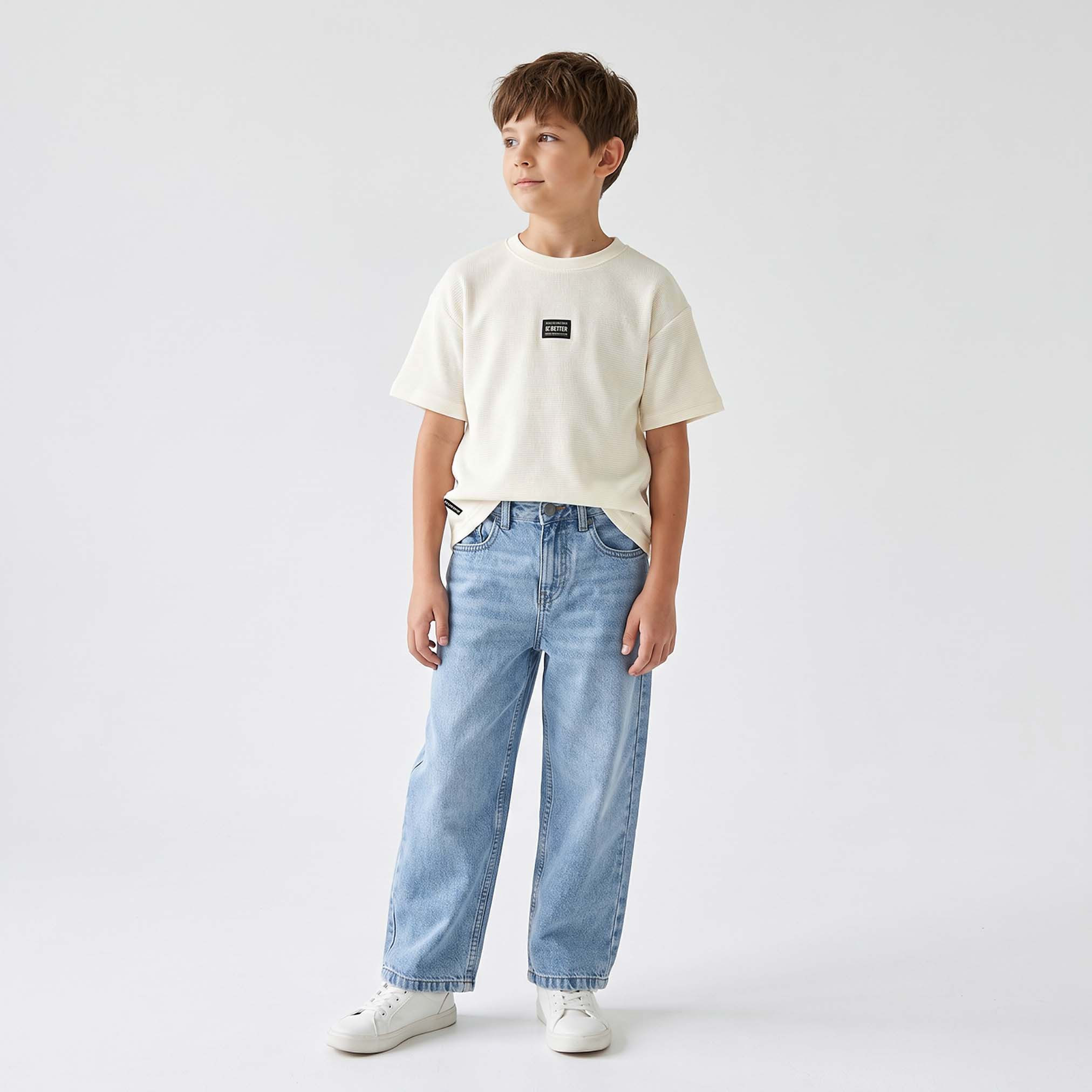 تيشيرت بارز الملمس بياقة ضيقة وأكمام قصيرة من جونيورز-boys-clothing-tshirtsandpolos-image-1