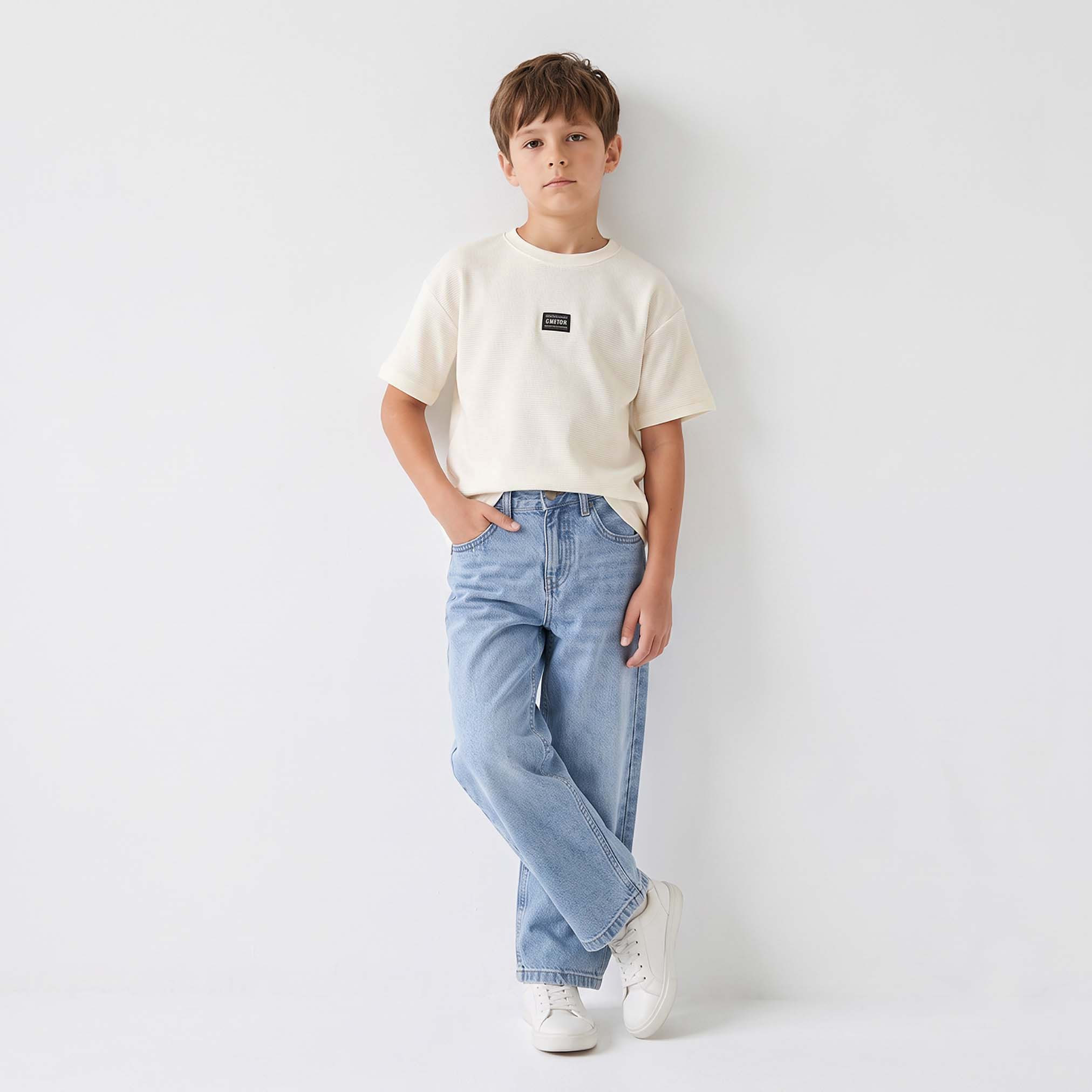 تيشيرت بارز الملمس بياقة ضيقة وأكمام قصيرة من جونيورز-boys-clothing-tshirtsandpolos-image-5