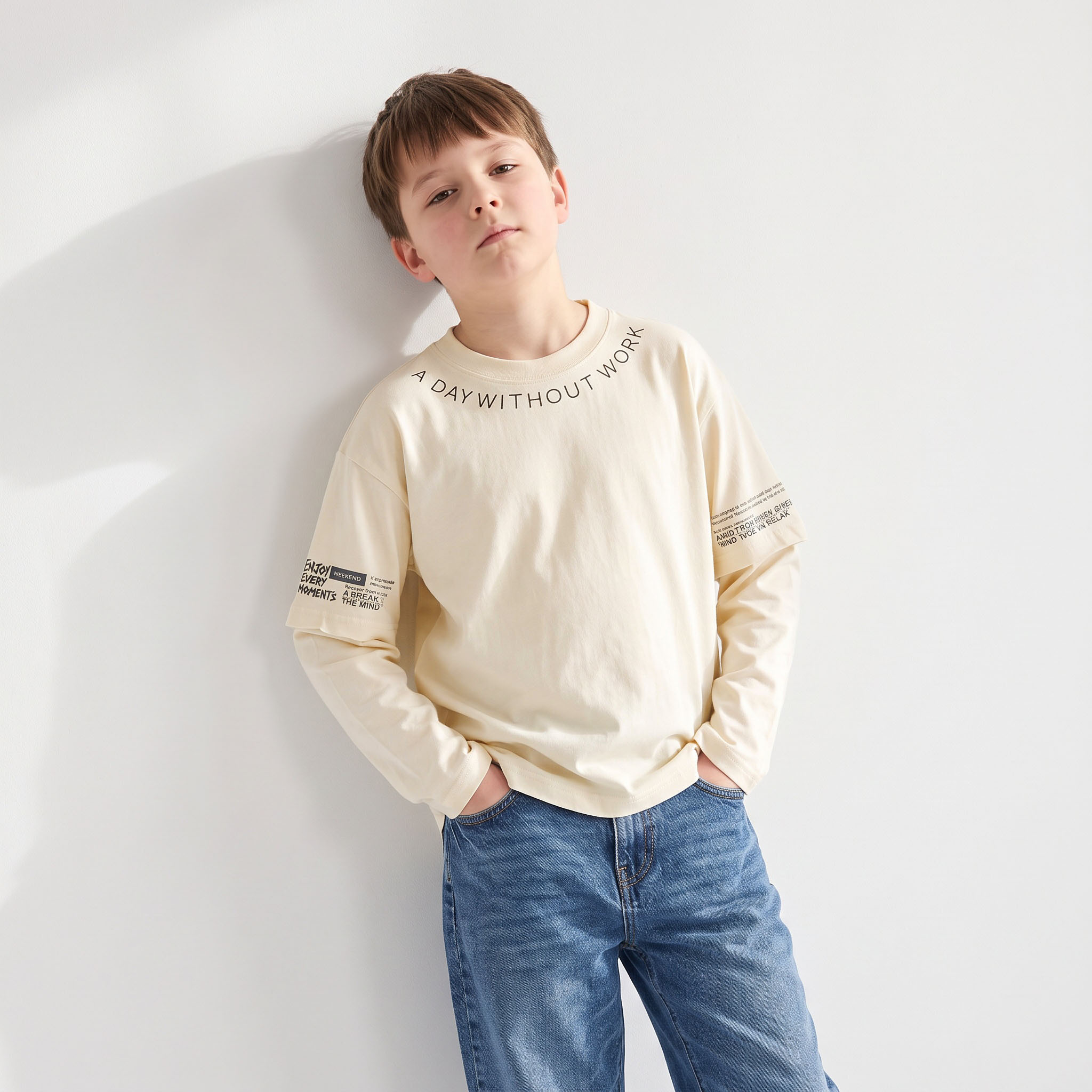 Juniors Crew Neck Long Sleeves T-shirt with Slogan Print-boys-clothing-tshirtsandpolos-image-1