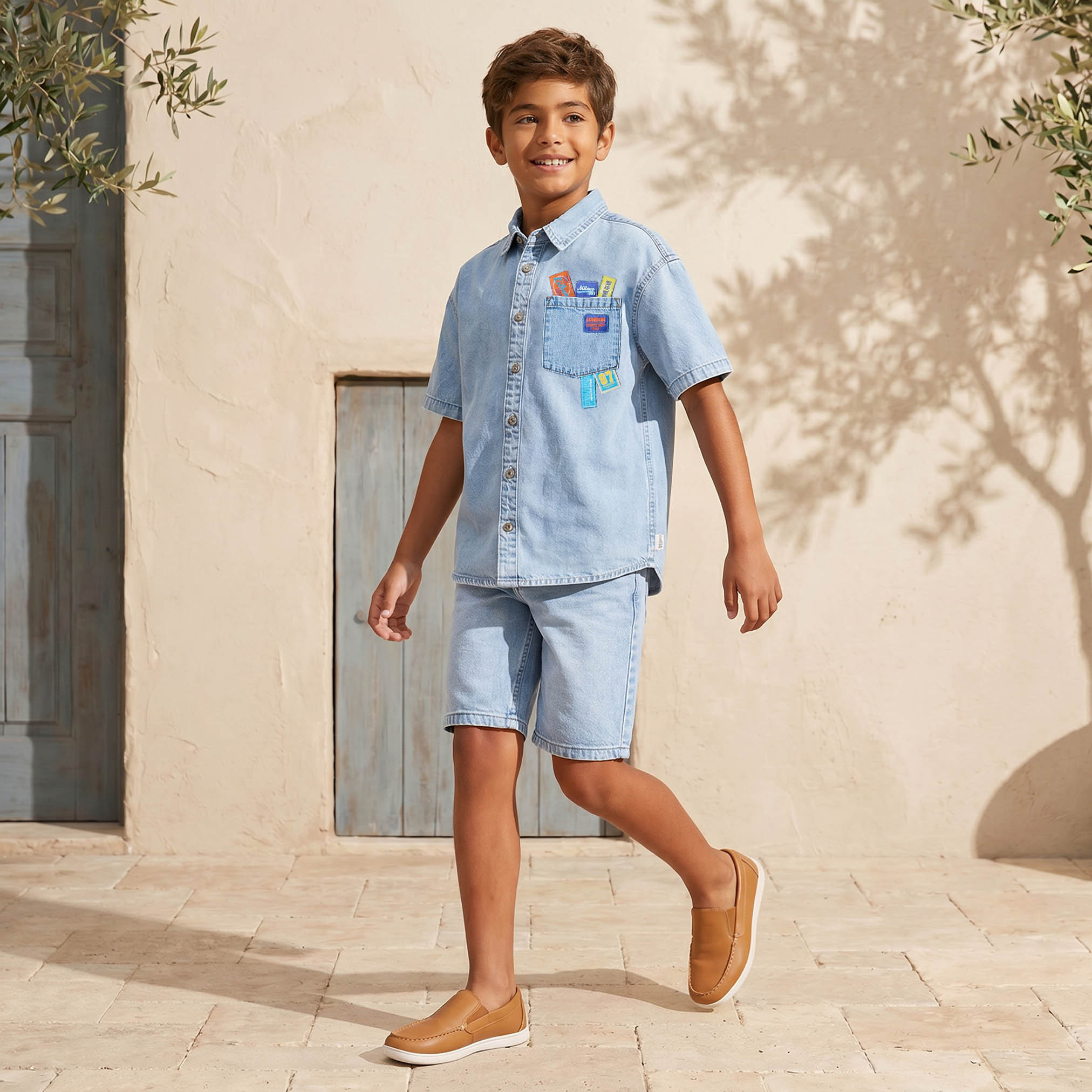 قميص جينز ولادي بأكمام قصيرة وتفاصيل عصرية-boys-clothing-shirts-image-2