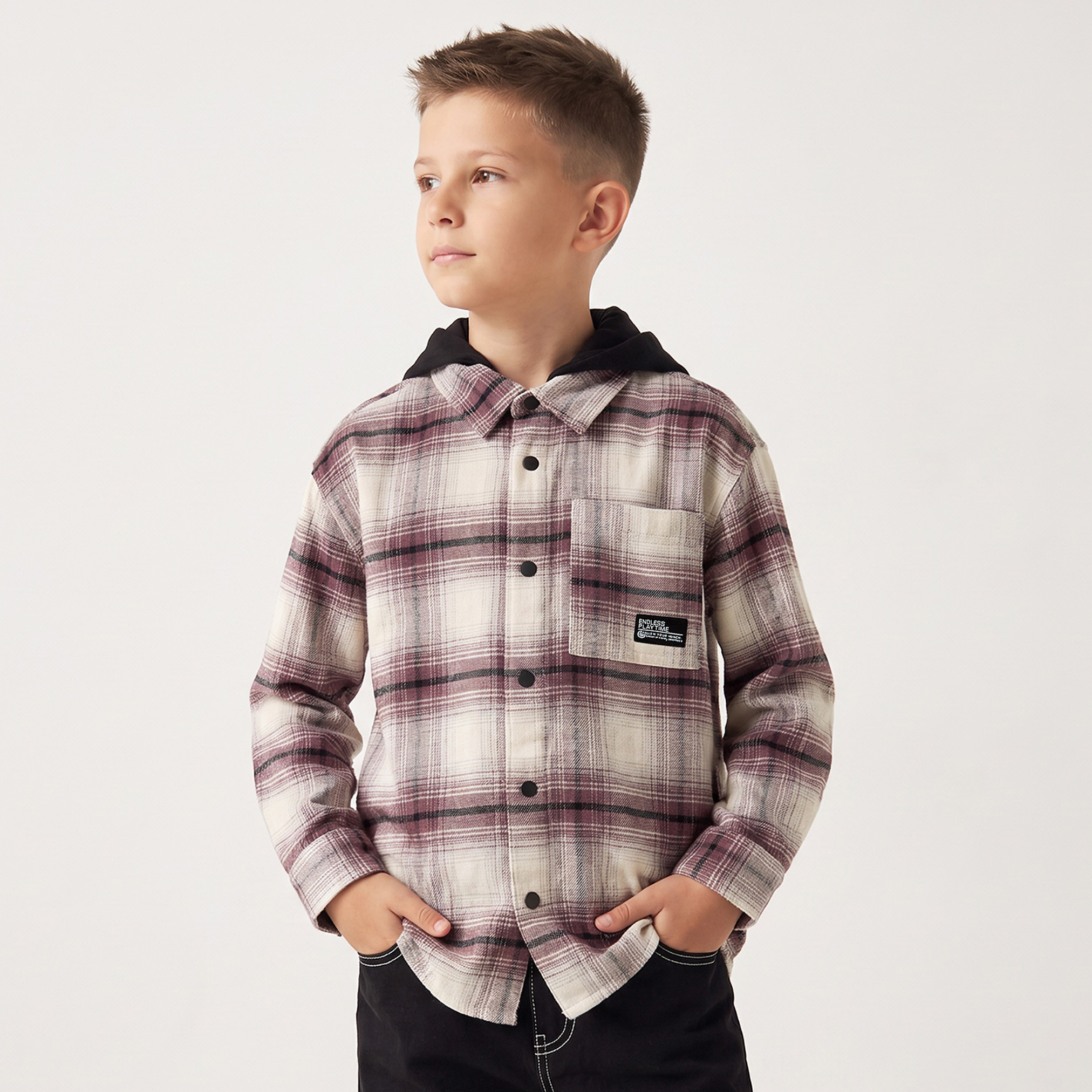 قميص كاروهات بقبعة وأكمام طويلة من جونيورز-boys-clothing-shirts-image-1