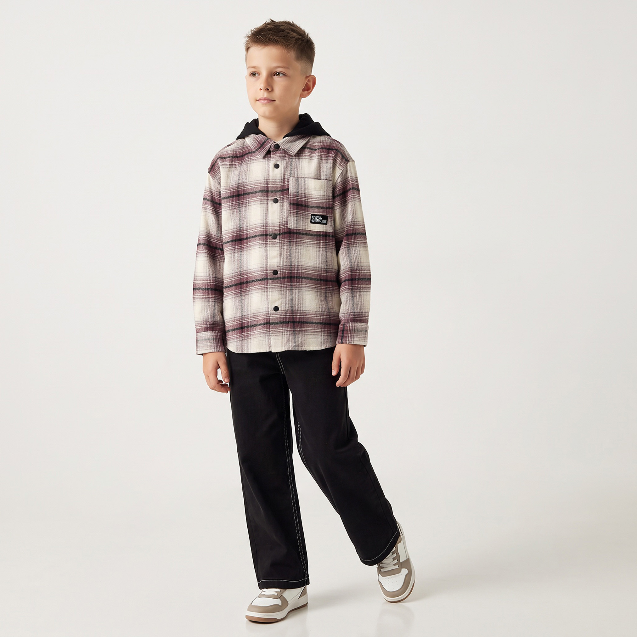 قميص كاروهات بقبعة وأكمام طويلة من جونيورز-boys-clothing-shirts-image-3
