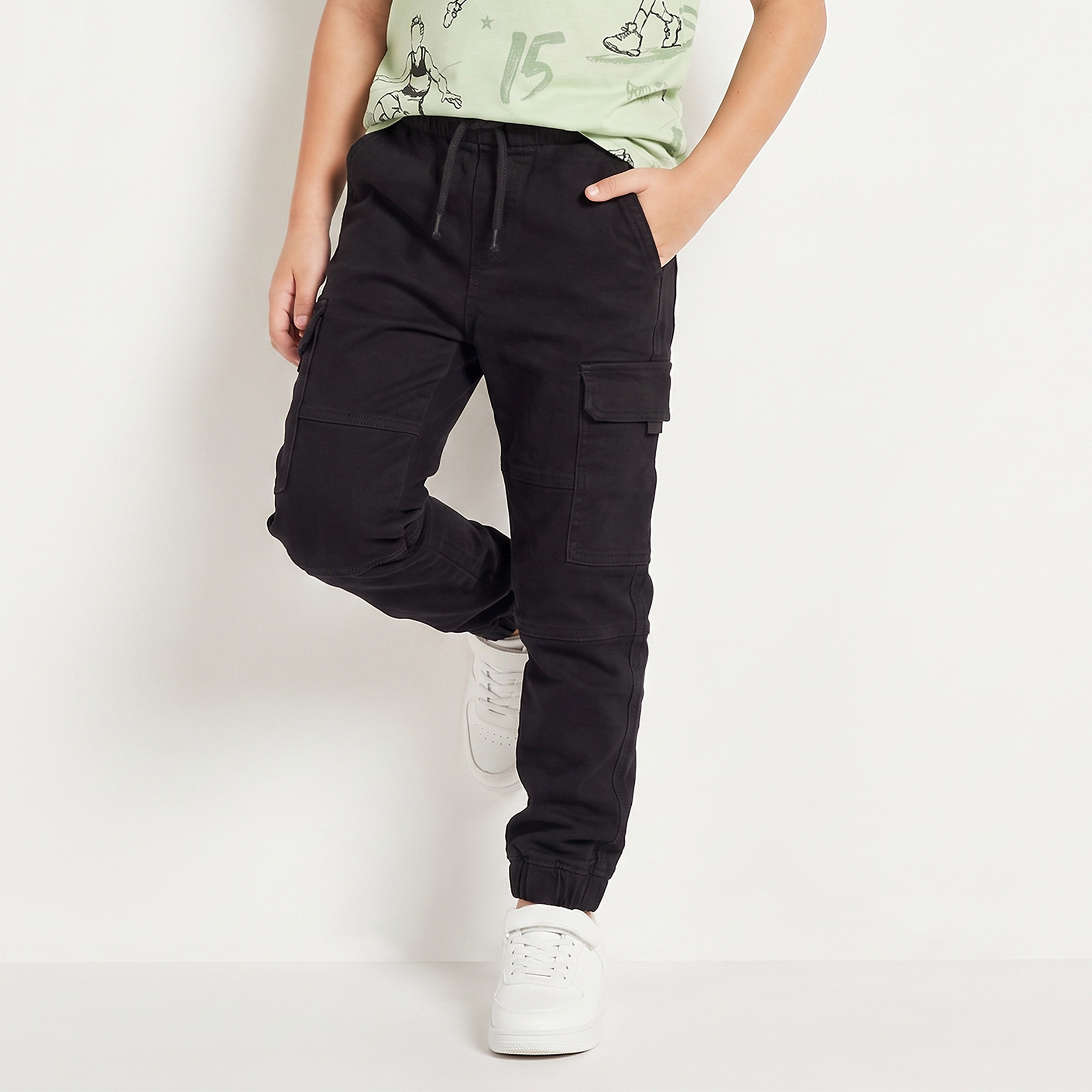 Juniors Trousers with Flap Pockets, Elasticated Drawstring Waist-boys-clothing-bottoms-trousers-image-1
