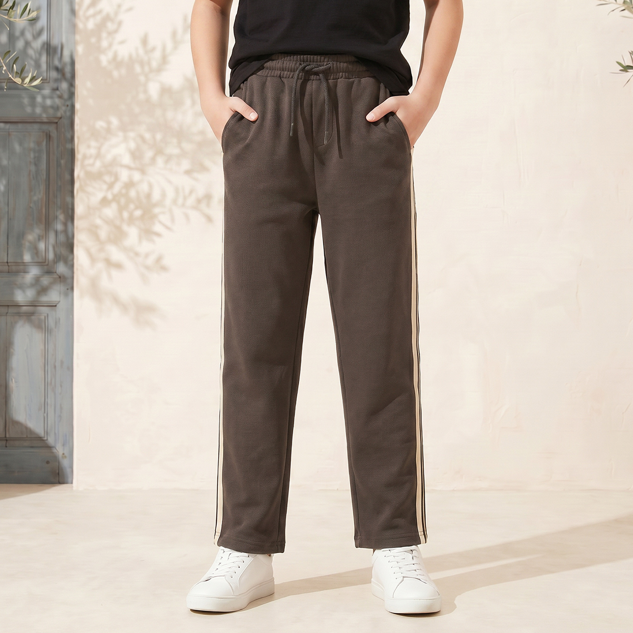 Juniors Drawstring Waistband Joggers with Striped Detail-boys-clothing-bottoms-joggersandtrackpants-image-1