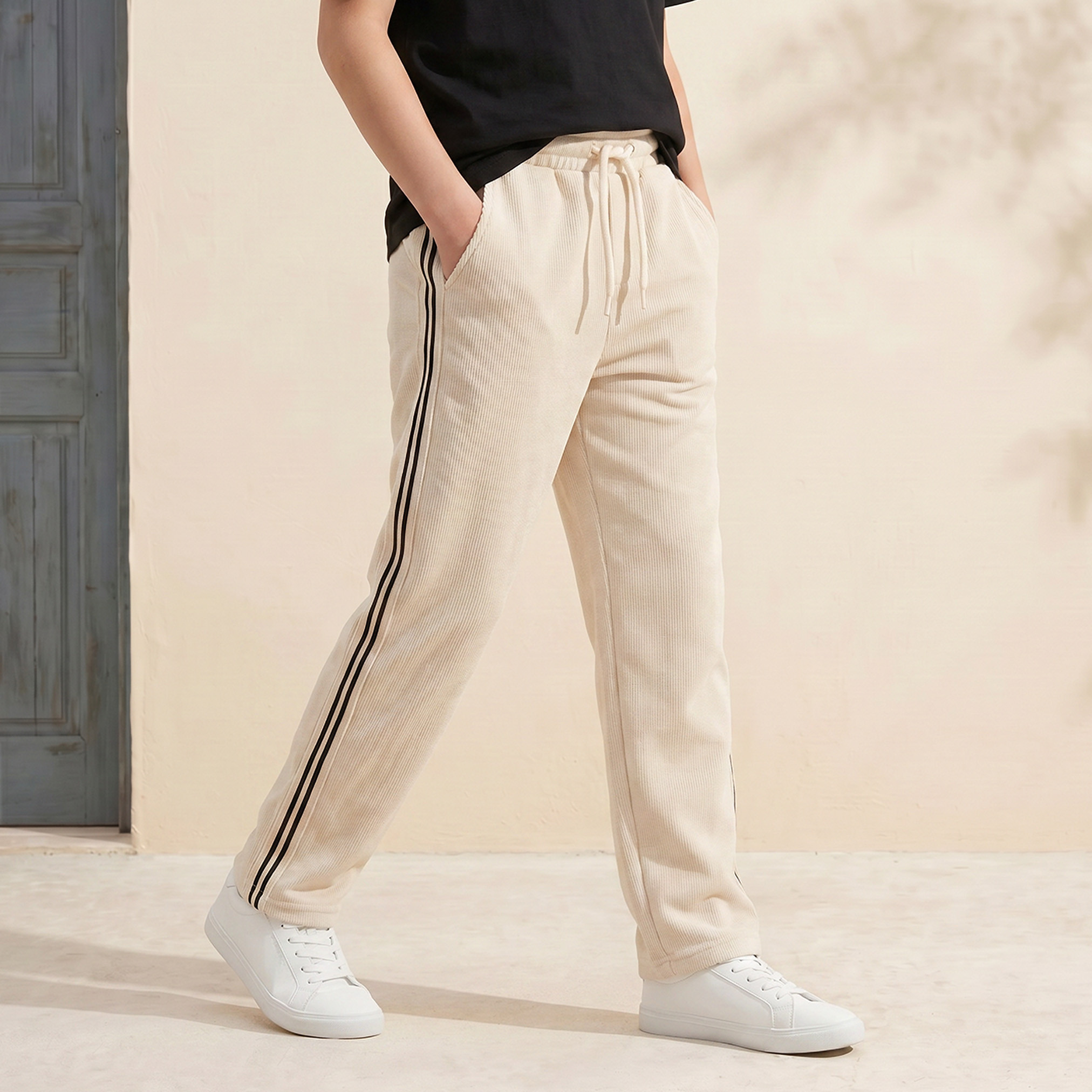 Juniors Drawstring Waistband Joggers with Striped Detail-boys-clothing-bottoms-joggersandtrackpants-image-1