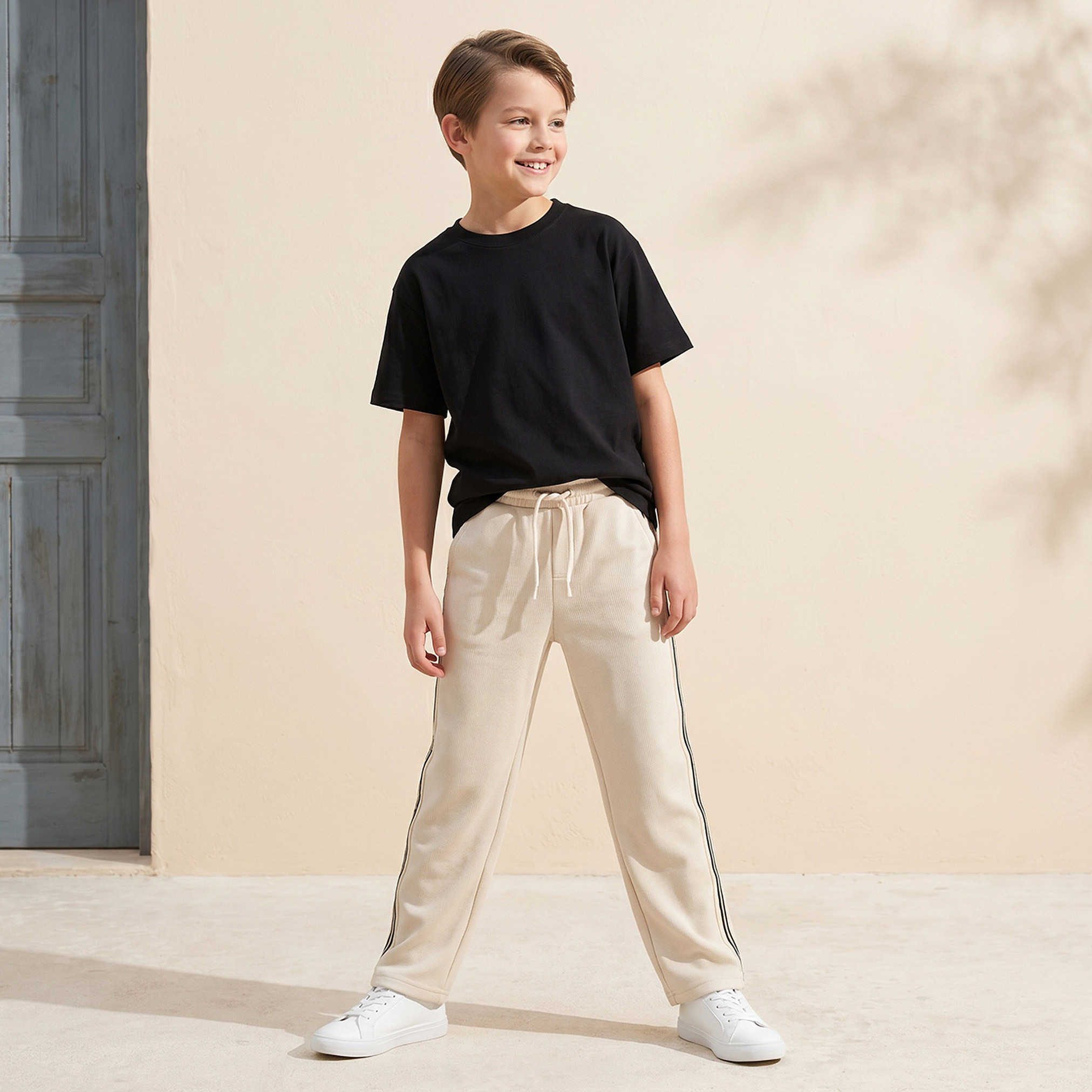 Juniors Drawstring Waistband Joggers with Striped Detail-boys-clothing-bottoms-joggersandtrackpants-image-2
