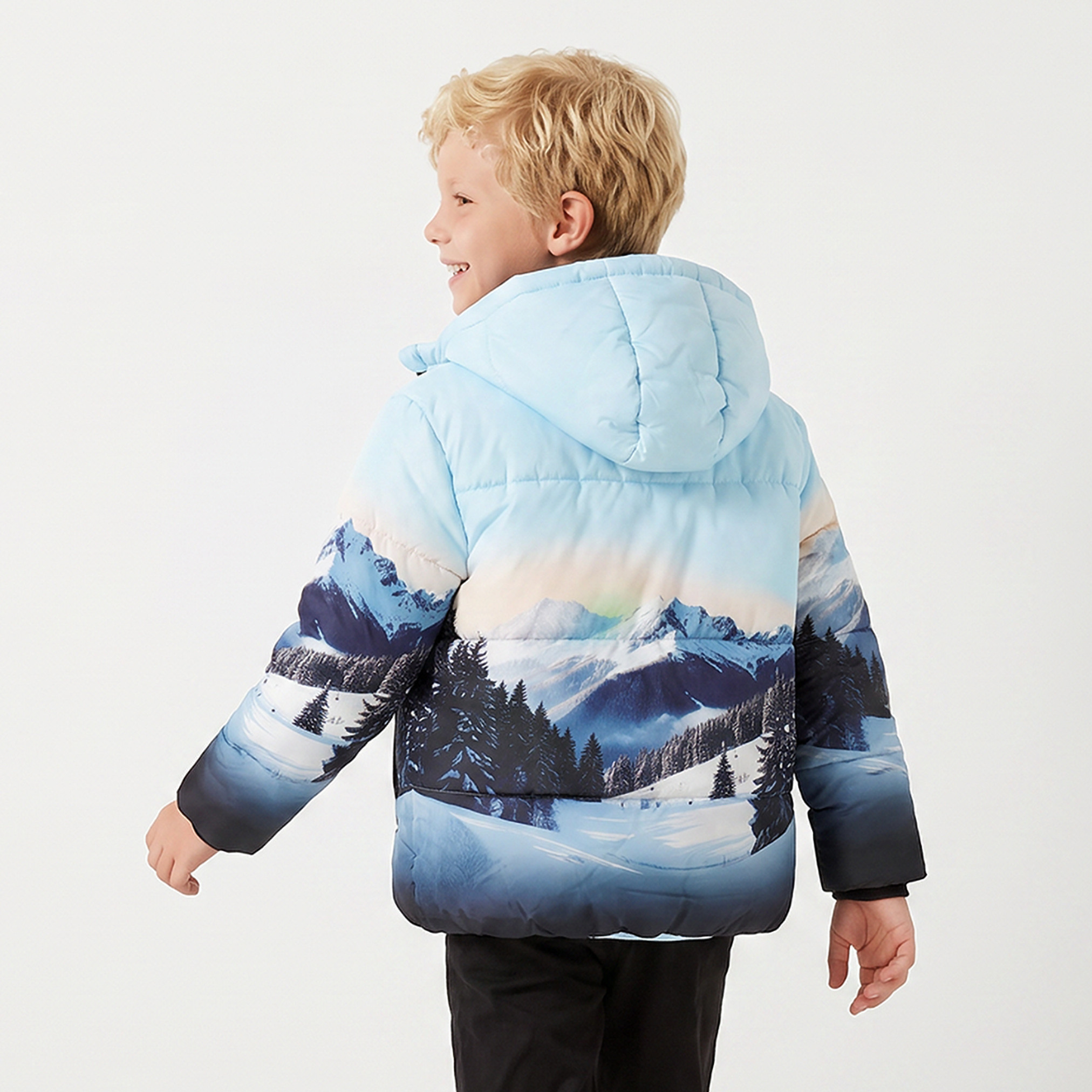 جاكيت منفوخ بطبعات جبال مع قبعة من جونيورز-boys-clothing-jacketsandcoats-image-3