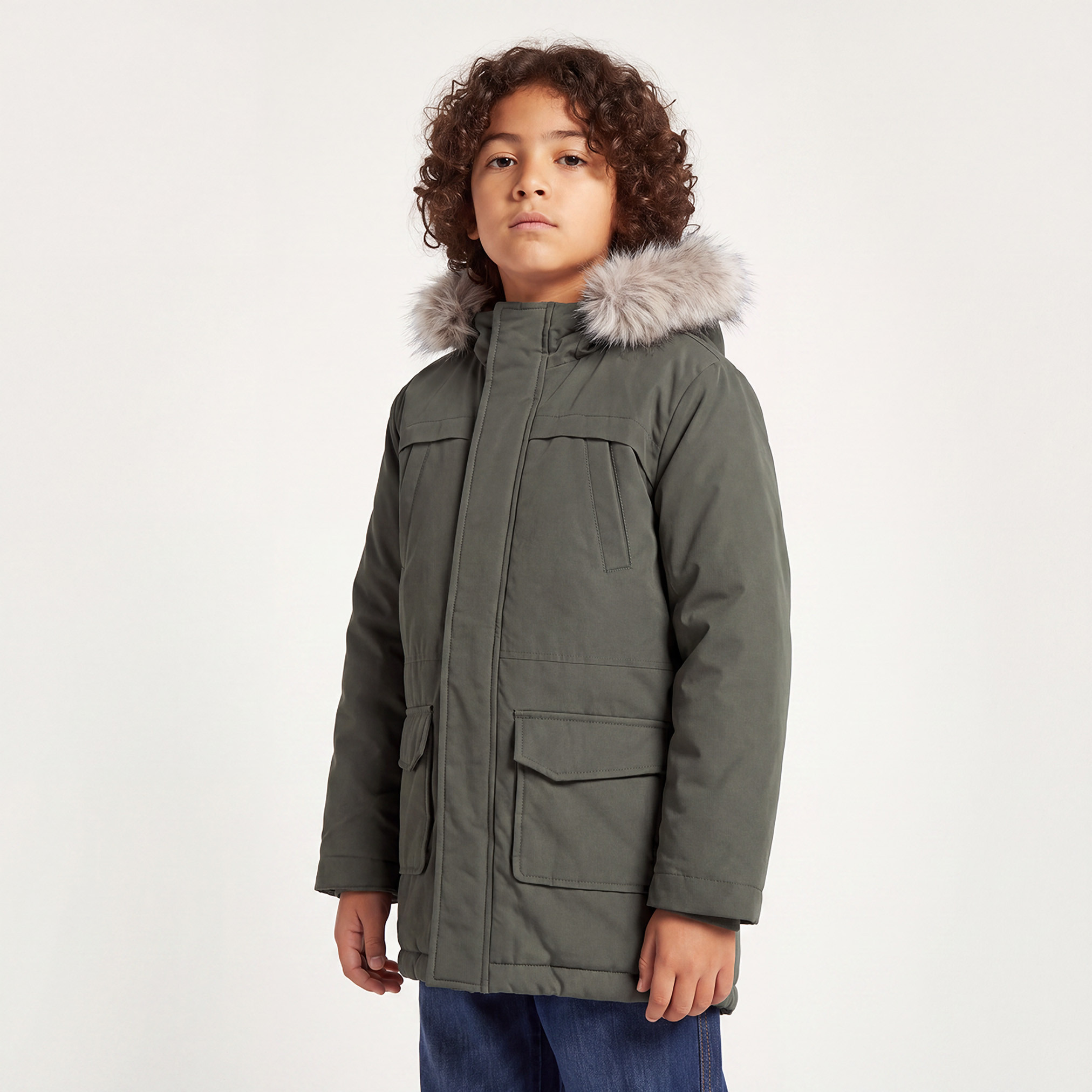 Juniors Fur Trim Jacket with Hood-boys-clothing-jacketsandcoats-image-1