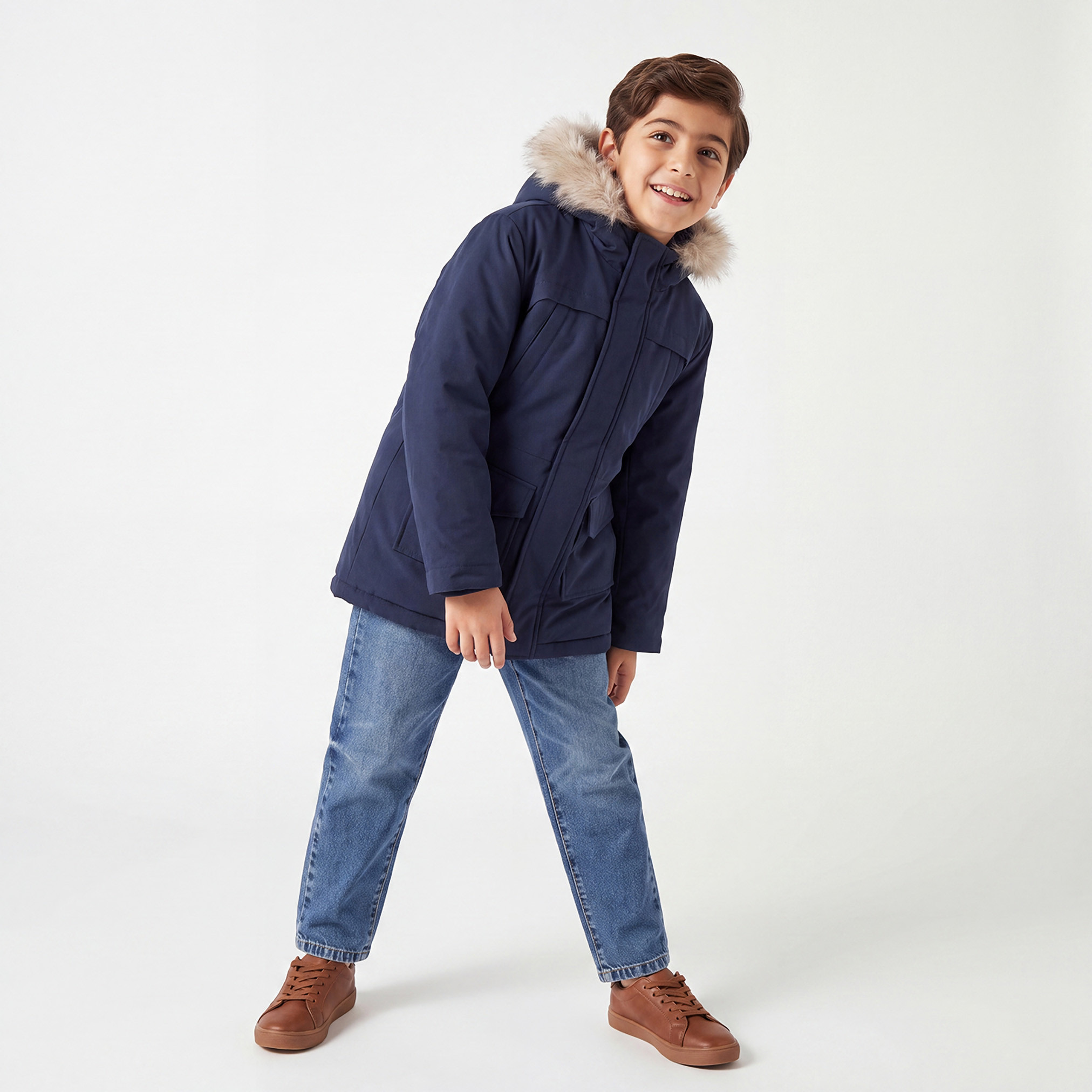 جاكيت بغطاء رأس بحافة فرو من جونيورز-boys-clothing-jacketsandcoats-image-2
