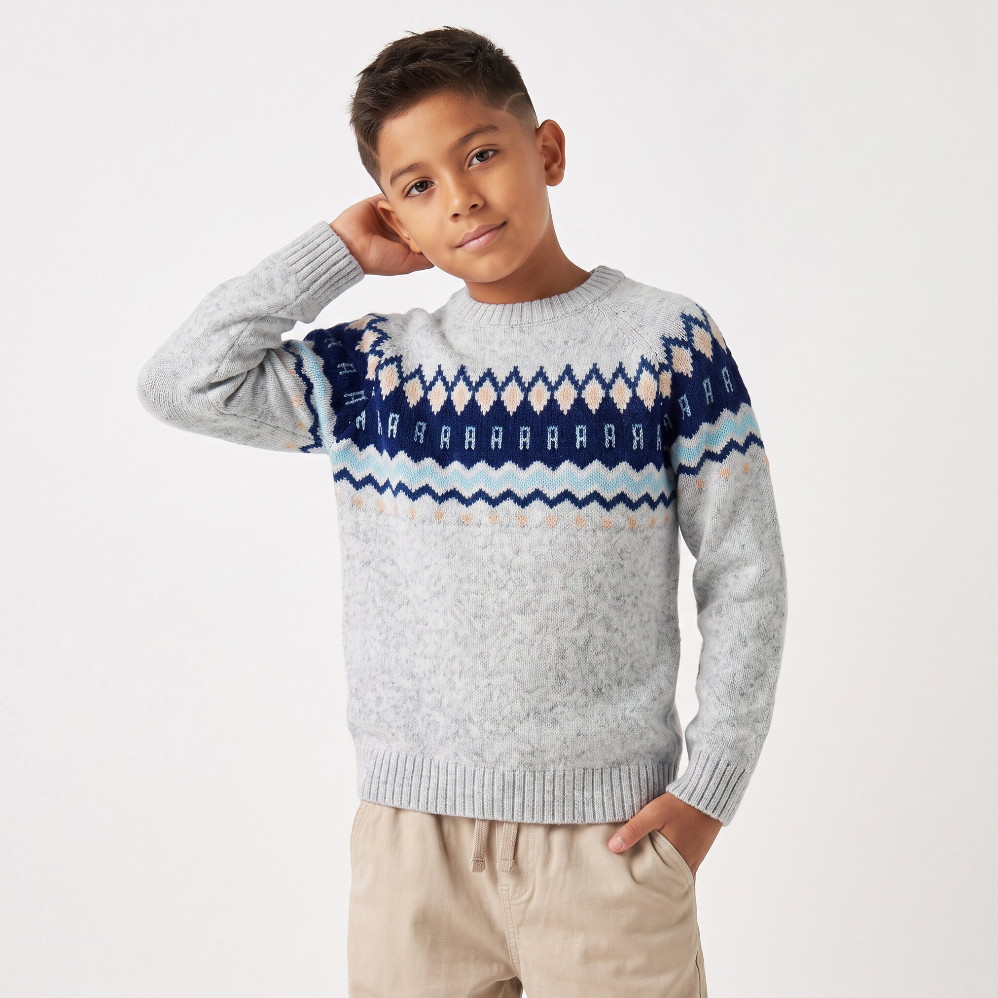 كنزة محبوكة بأكمام طويلة وبنقشة فير آيل من جونيورز-boys-clothing-jumpersandcardigans-image-1