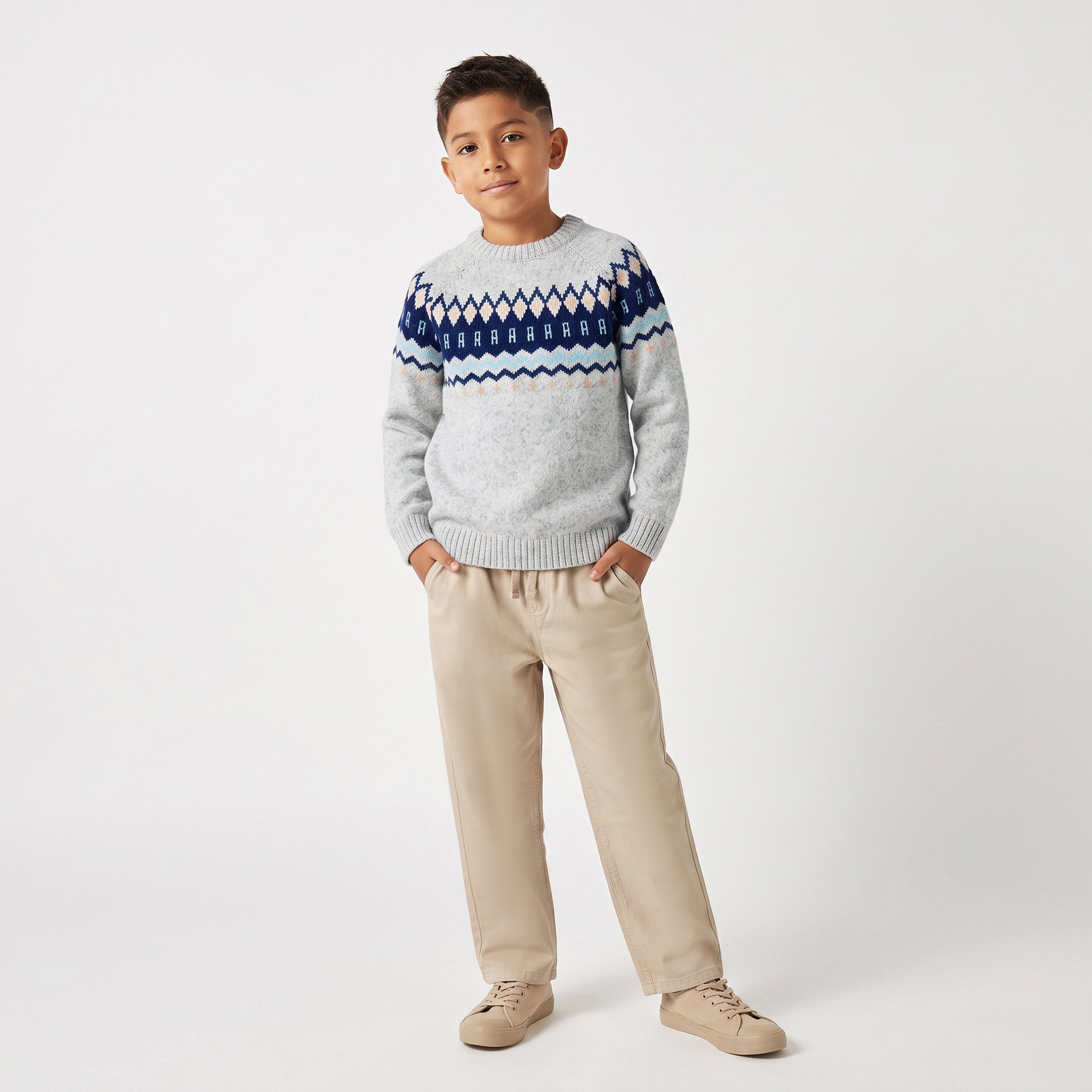 كنزة محبوكة بأكمام طويلة وبنقشة فير آيل من جونيورز-boys-clothing-jumpersandcardigans-image-2