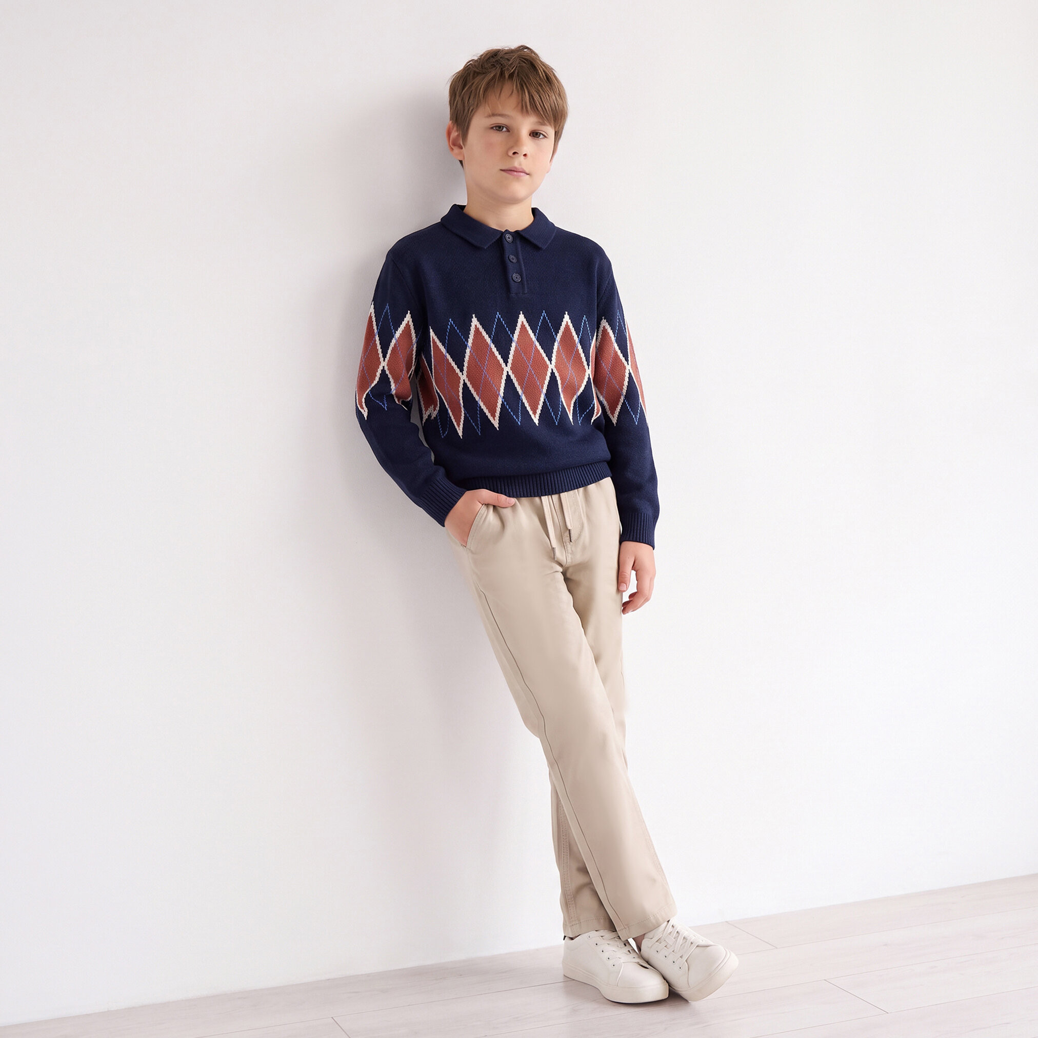 Juniors Argyle Knit Sweater with Long Sleeves-boys-clothing-jumpersandcardigans-image-2