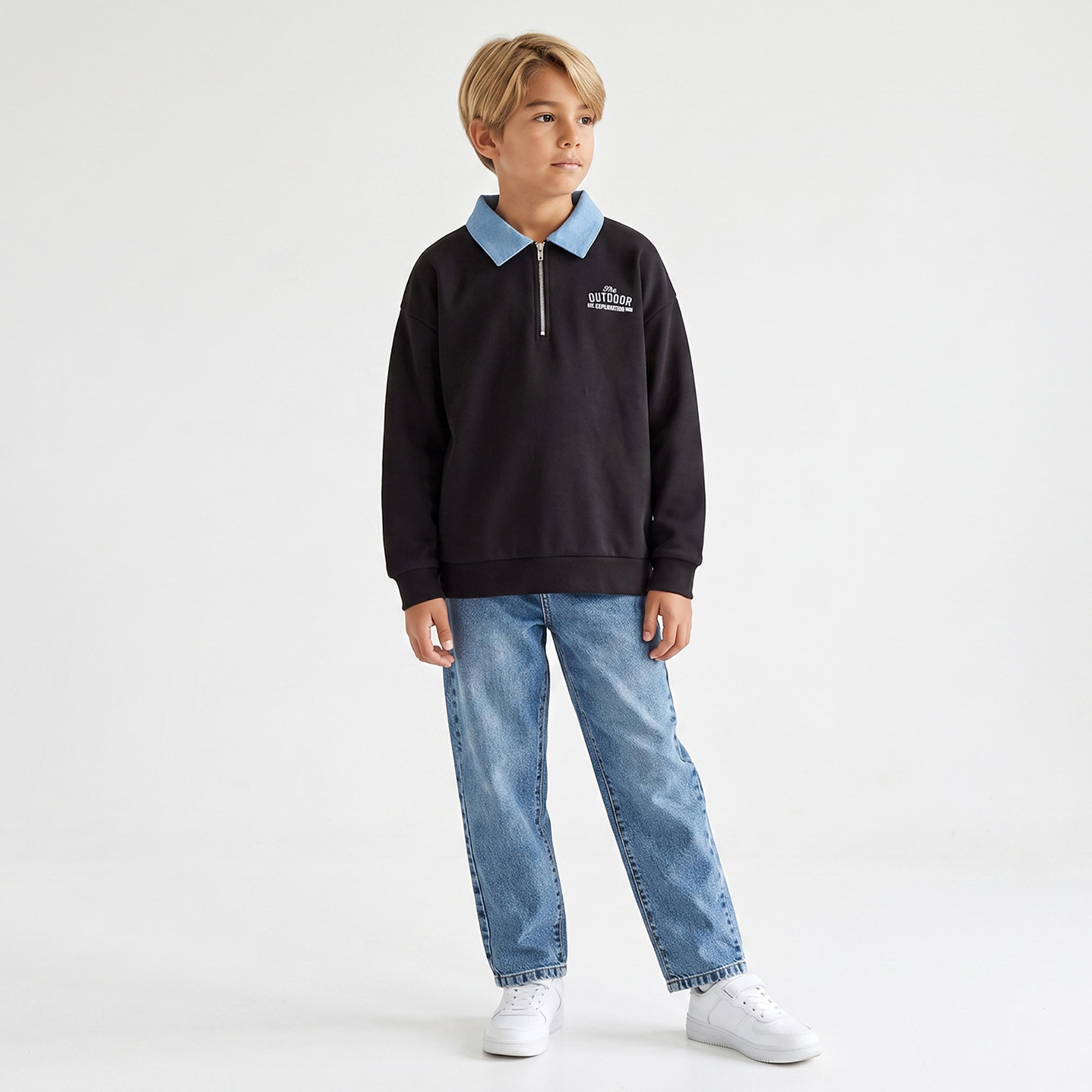 Juniors Embroidered Sweatshirt with Long Sleeves-boys-clothing-winterwear-sweatshirts-image-2