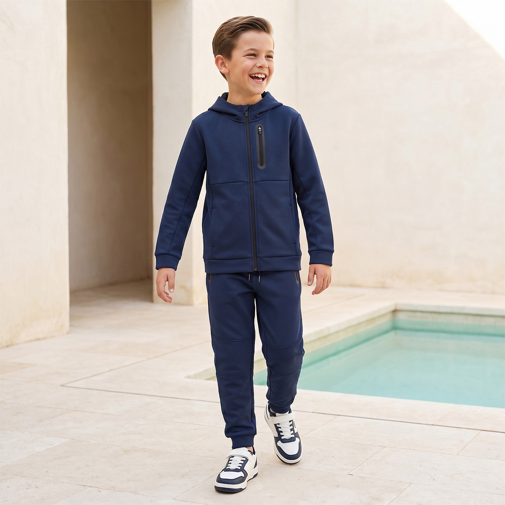 Juniors Hooded Long Sleeves Sweatshirt and Joggers Set with Zip Pocket-boys-clothing-setsandcoords-image-1