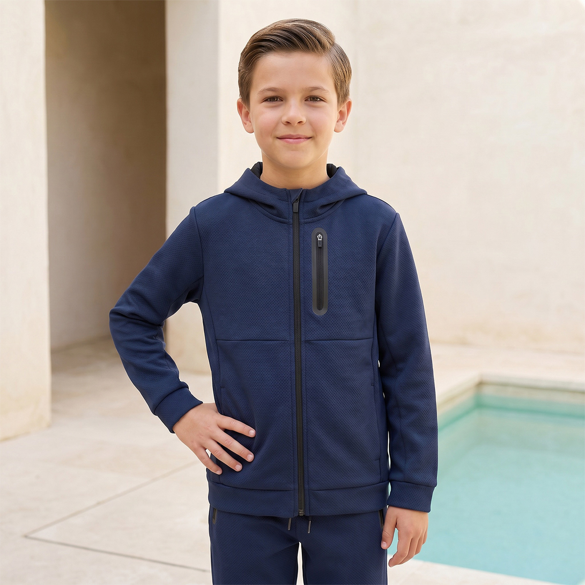 Juniors Hooded Long Sleeves Sweatshirt and Joggers Set with Zip Pocket-boys-clothing-setsandcoords-image-2
