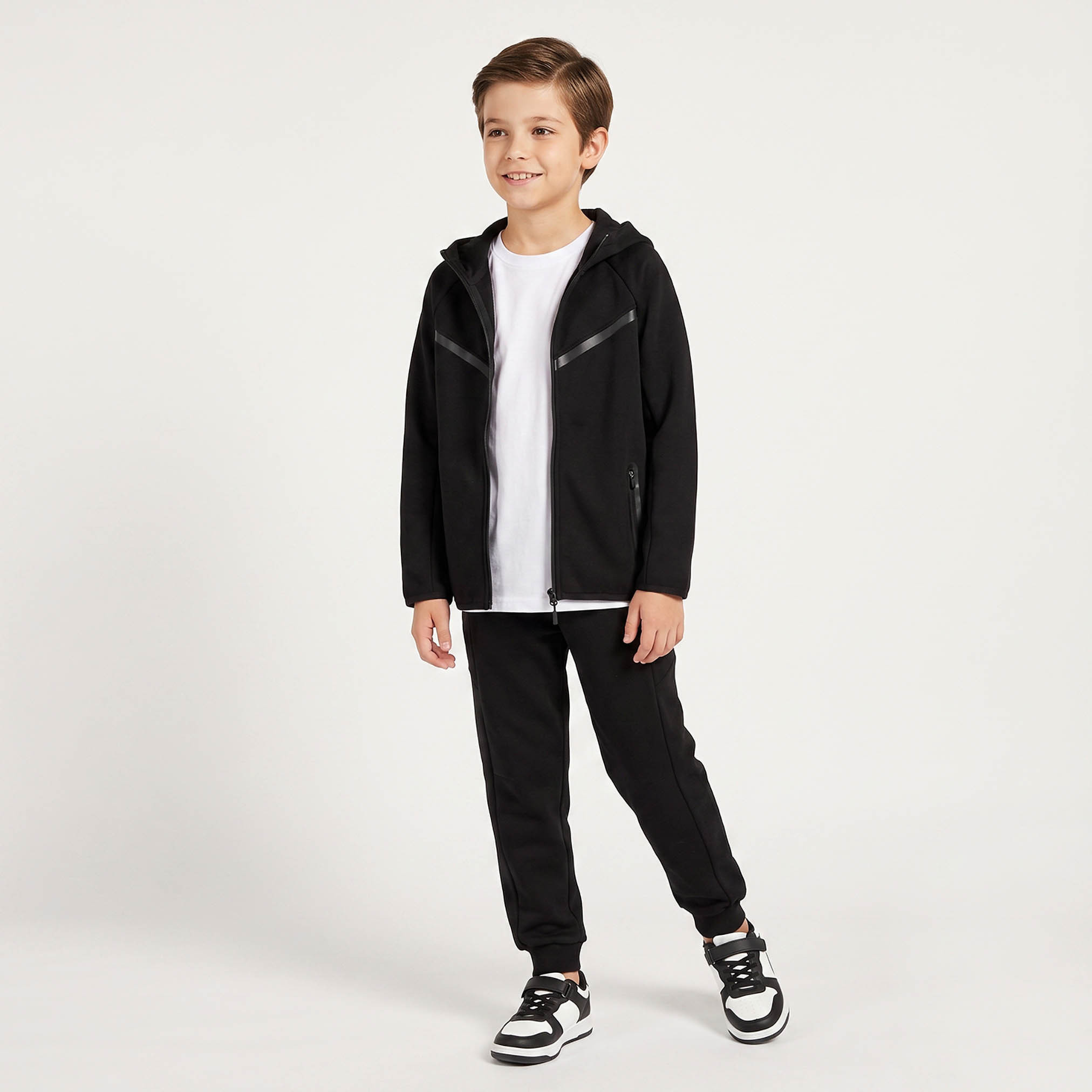 Juniors Hooded Neck Long Sleeves Jacket and Joggers Set with Zip Closure-boys-clothing-setsandcoords-image-1