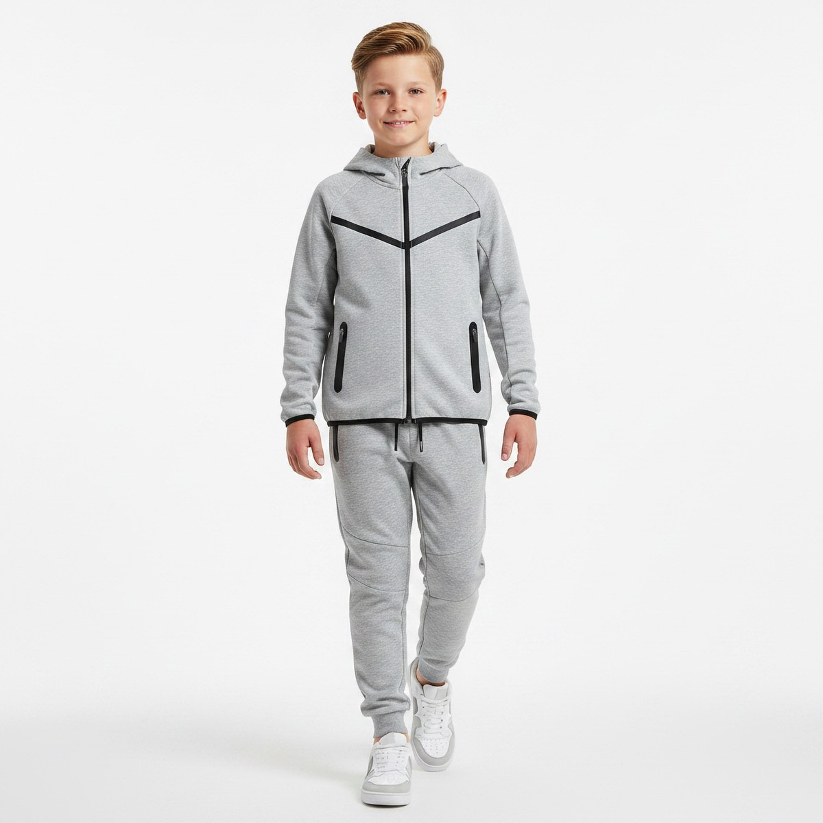 Juniors Hooded Neck Long Sleeves Jacket and Joggers Set with Zip Closure-boys-clothing-setsandcoords-image-1