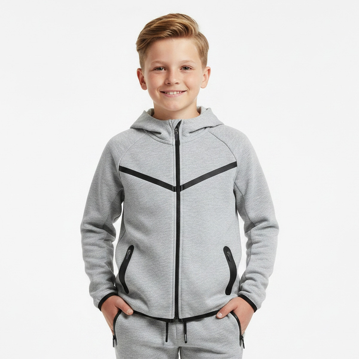 Juniors Hooded Neck Long Sleeves Jacket and Joggers Set with Zip Closure-boys-clothing-setsandcoords-image-2
