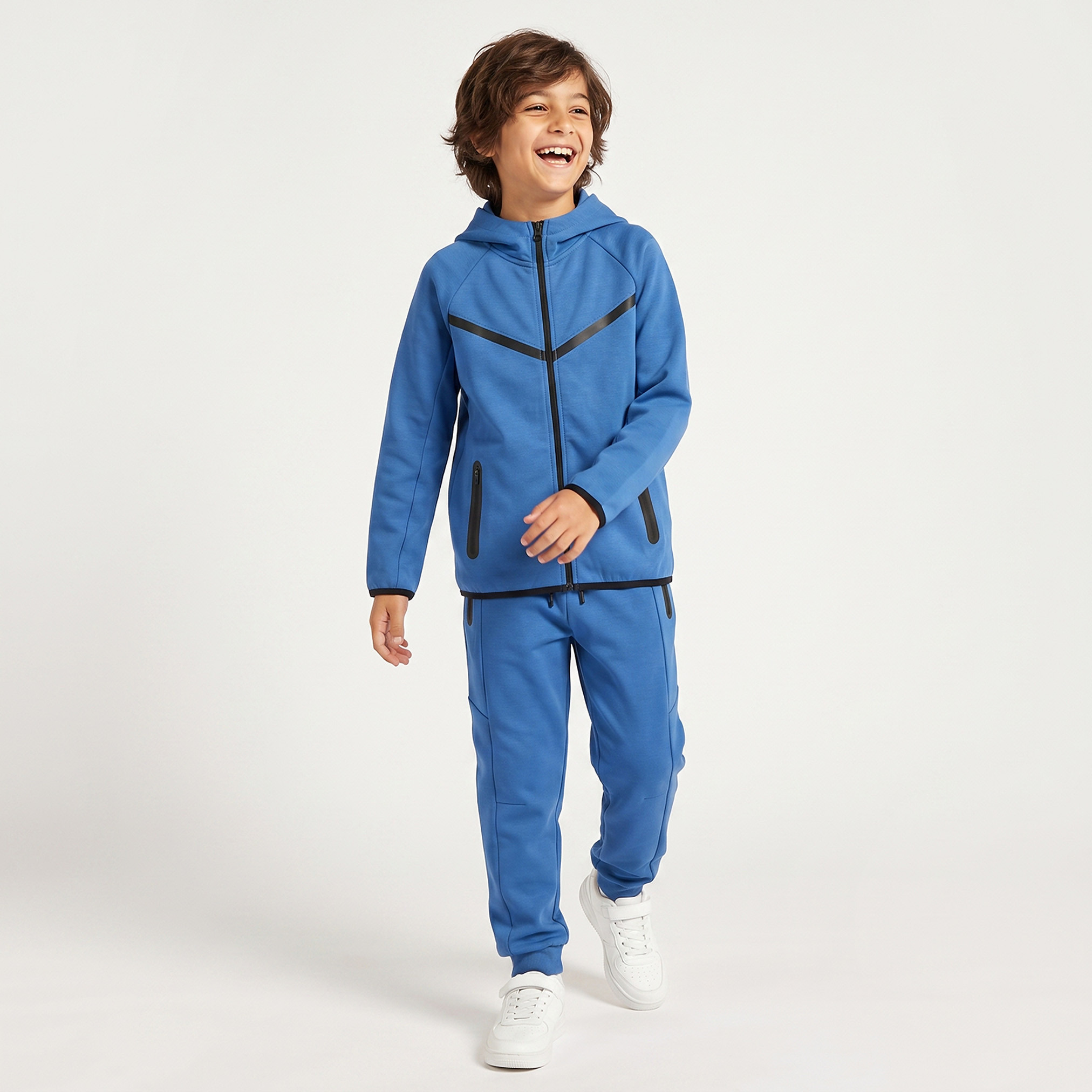 طقم بنطلون رياضي وسويت شيرت بقبعة وأكمام طويلة وتفاصيل ألواح من جونيورز-boys-clothing-setsandcoords-image-1