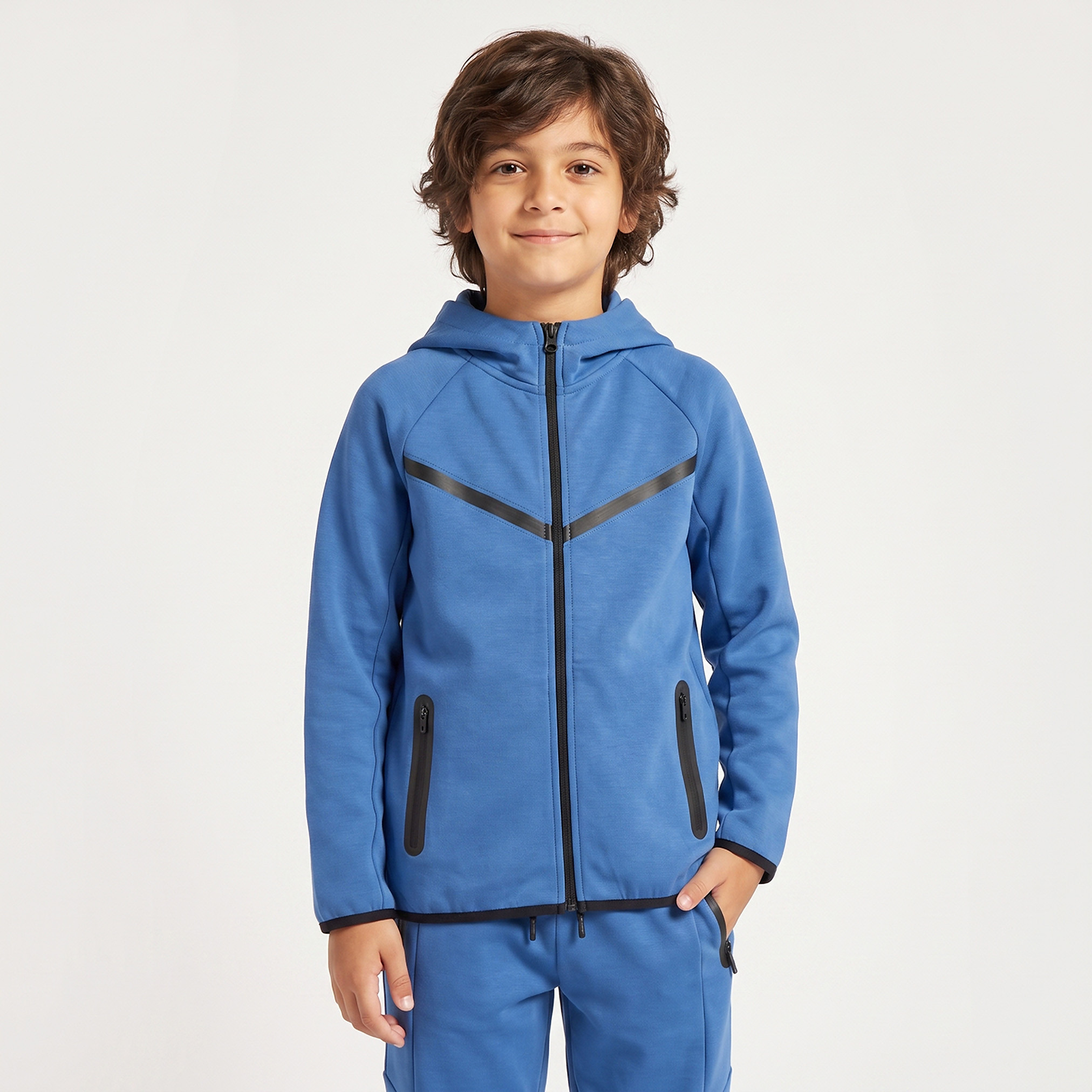 طقم بنطلون رياضي وسويت شيرت بقبعة وأكمام طويلة وتفاصيل ألواح من جونيورز-boys-clothing-setsandcoords-image-3