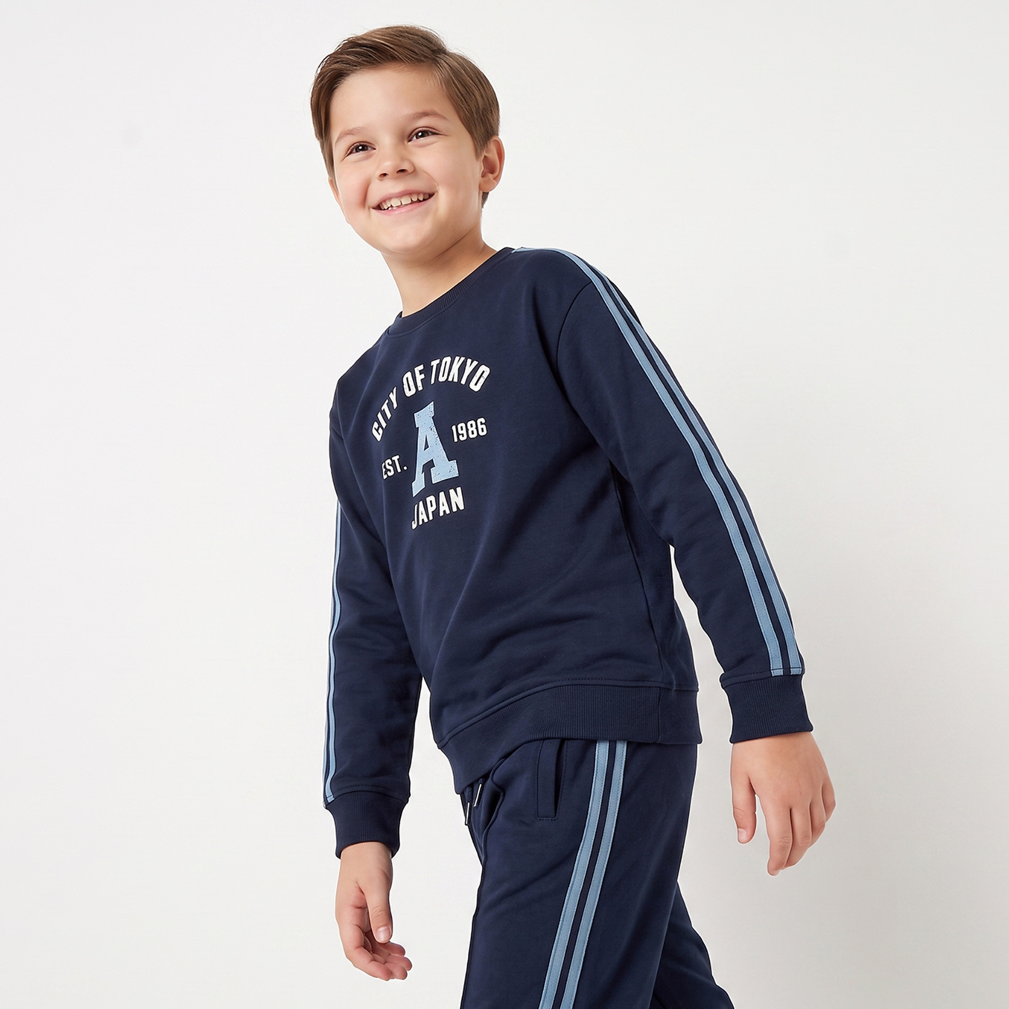 Juniors Crew Neck Long Sleeves Sweatshirt and Track Pants Set with Varsity Print-boys-clothing-setsandcoords-image-7
