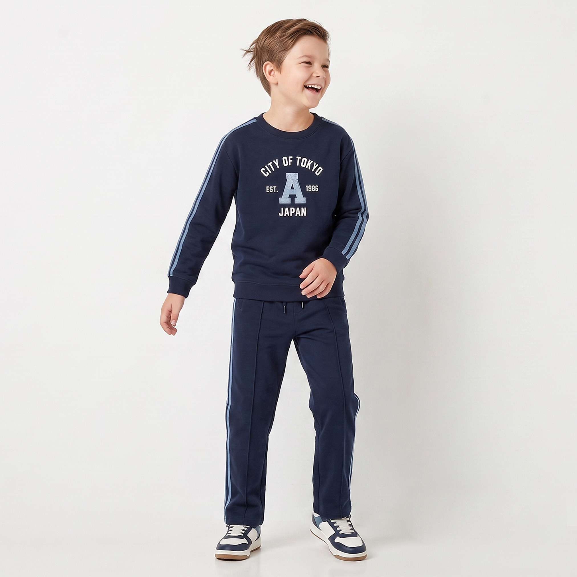 Juniors Crew Neck Long Sleeves Sweatshirt and Track Pants Set with Varsity Print-boys-clothing-setsandcoords-image-8