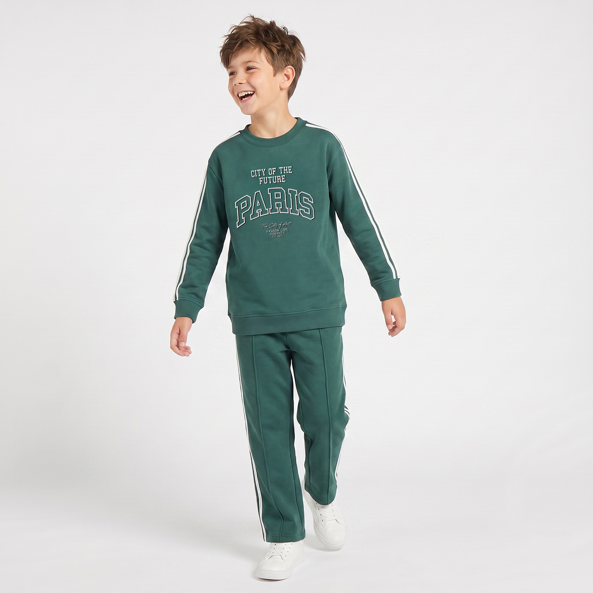 Juniors Crew Neck Long Sleeves Sweatshirt and Track Pants Set with Varsity Print-boys-clothing-setsandcoords-image-1