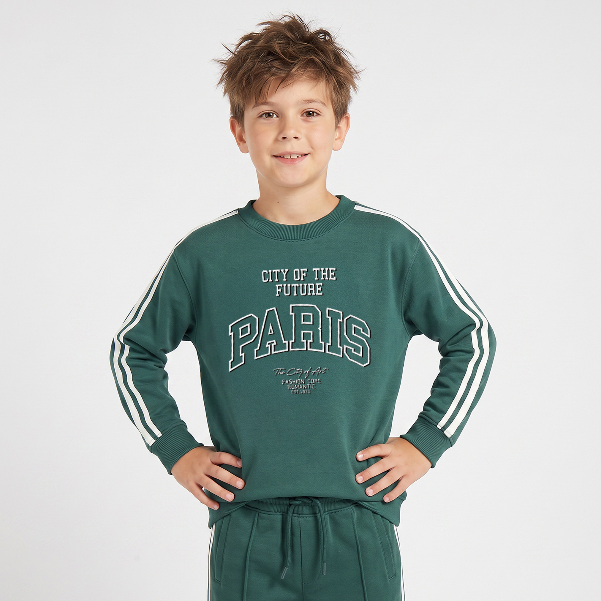 Juniors Crew Neck Long Sleeves Sweatshirt and Track Pants Set with Varsity Print-boys-clothing-setsandcoords-image-3