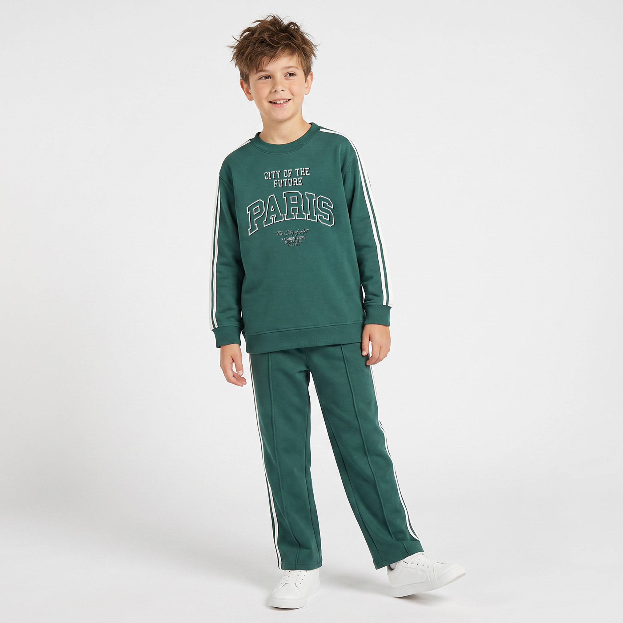 Juniors Crew Neck Long Sleeves Sweatshirt and Track Pants Set with Varsity Print-boys-clothing-setsandcoords-image-5