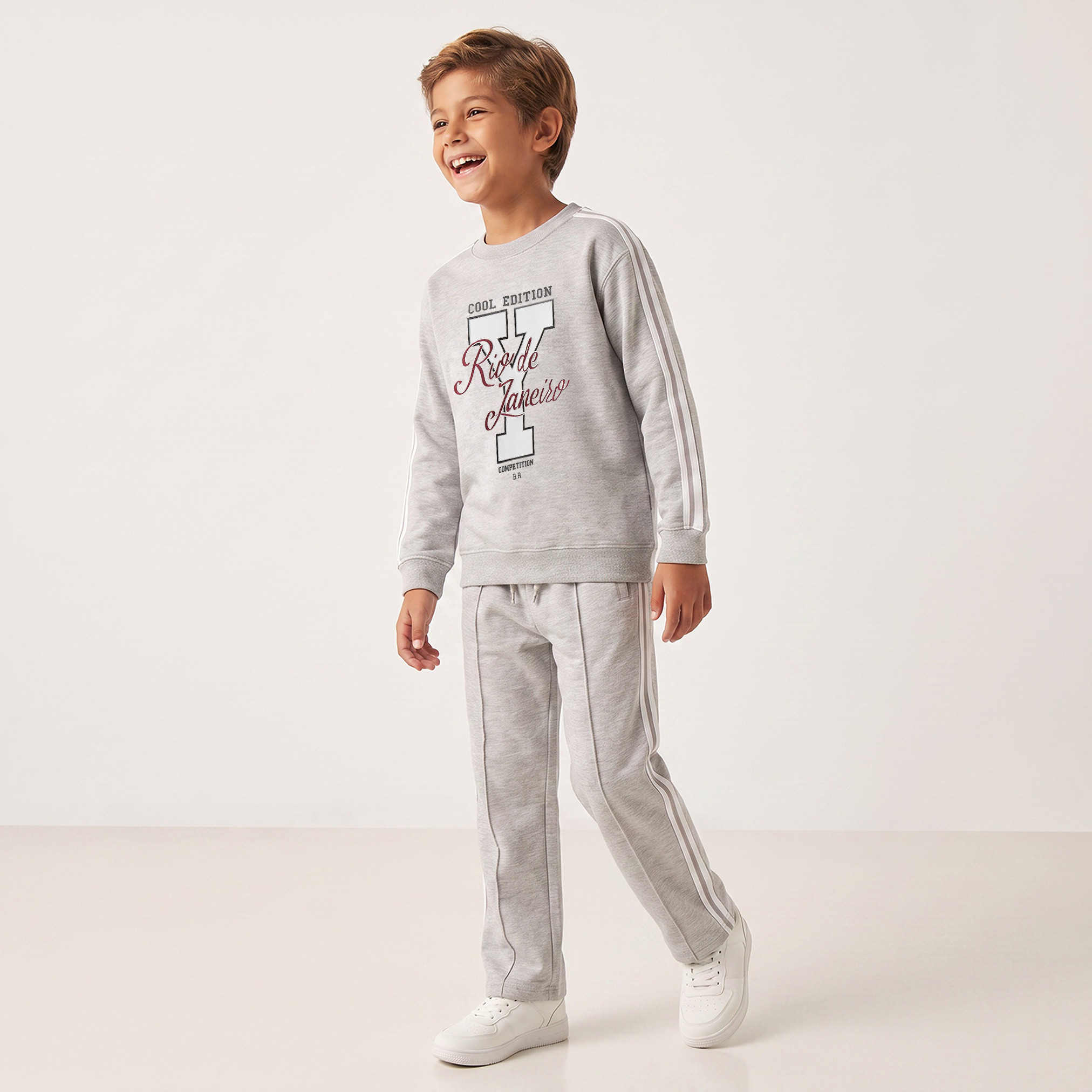 Juniors Crew Neck Long Sleeves Sweatshirt and Track Pants Set with Typographic Print-boys-clothing-setsandcoords-image-1