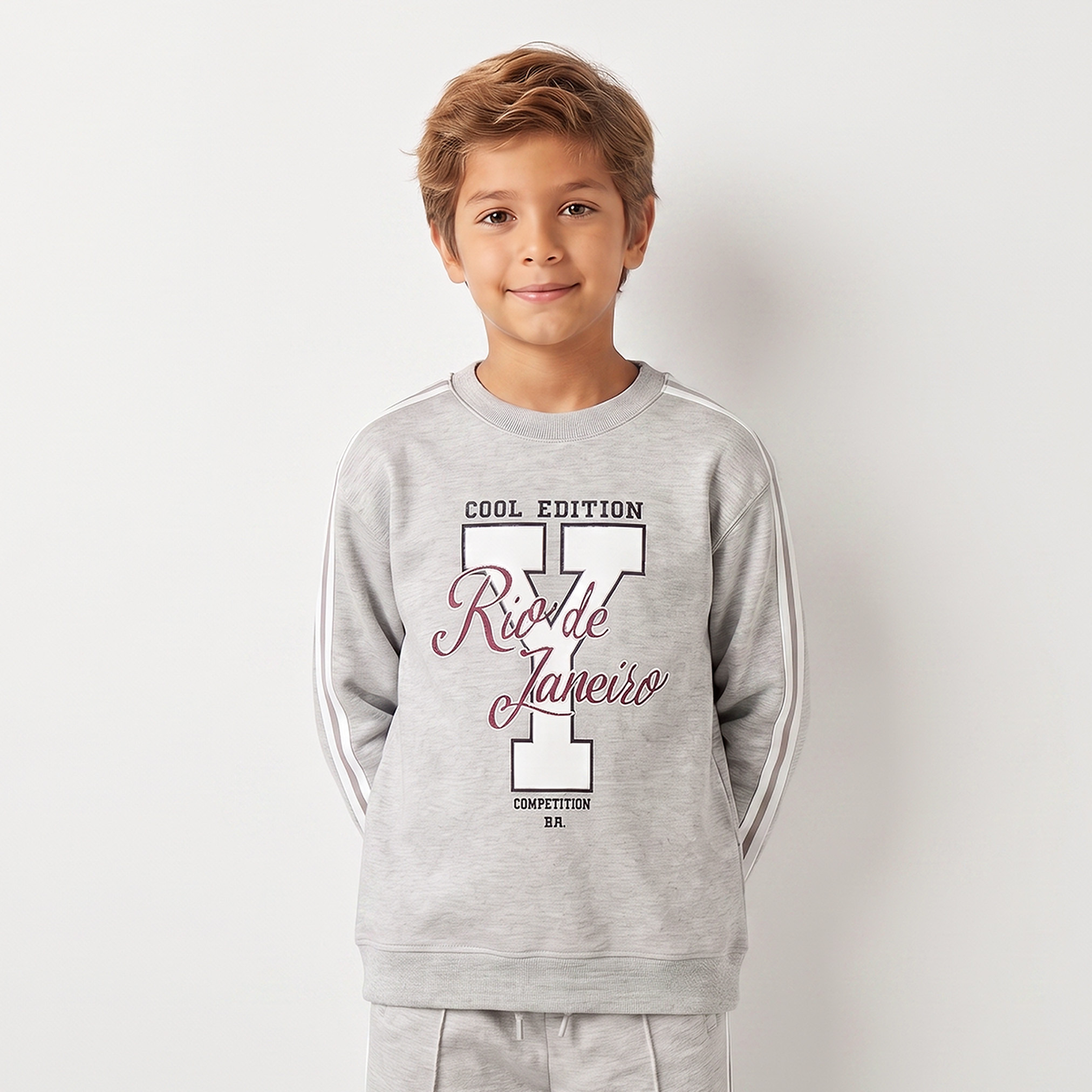 Juniors Crew Neck Long Sleeves Sweatshirt and Track Pants Set with Typographic Print-boys-clothing-setsandcoords-image-3