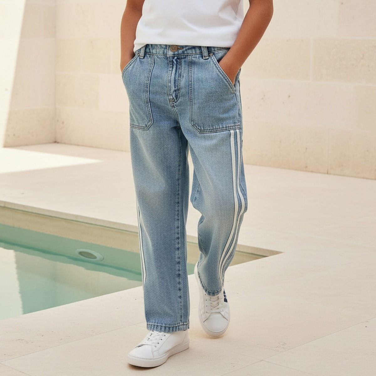 بنطلون جينز مقلم بخصر متوسط الارتفاع من جونيورز-boys-clothing-bottoms-jeans-image-1