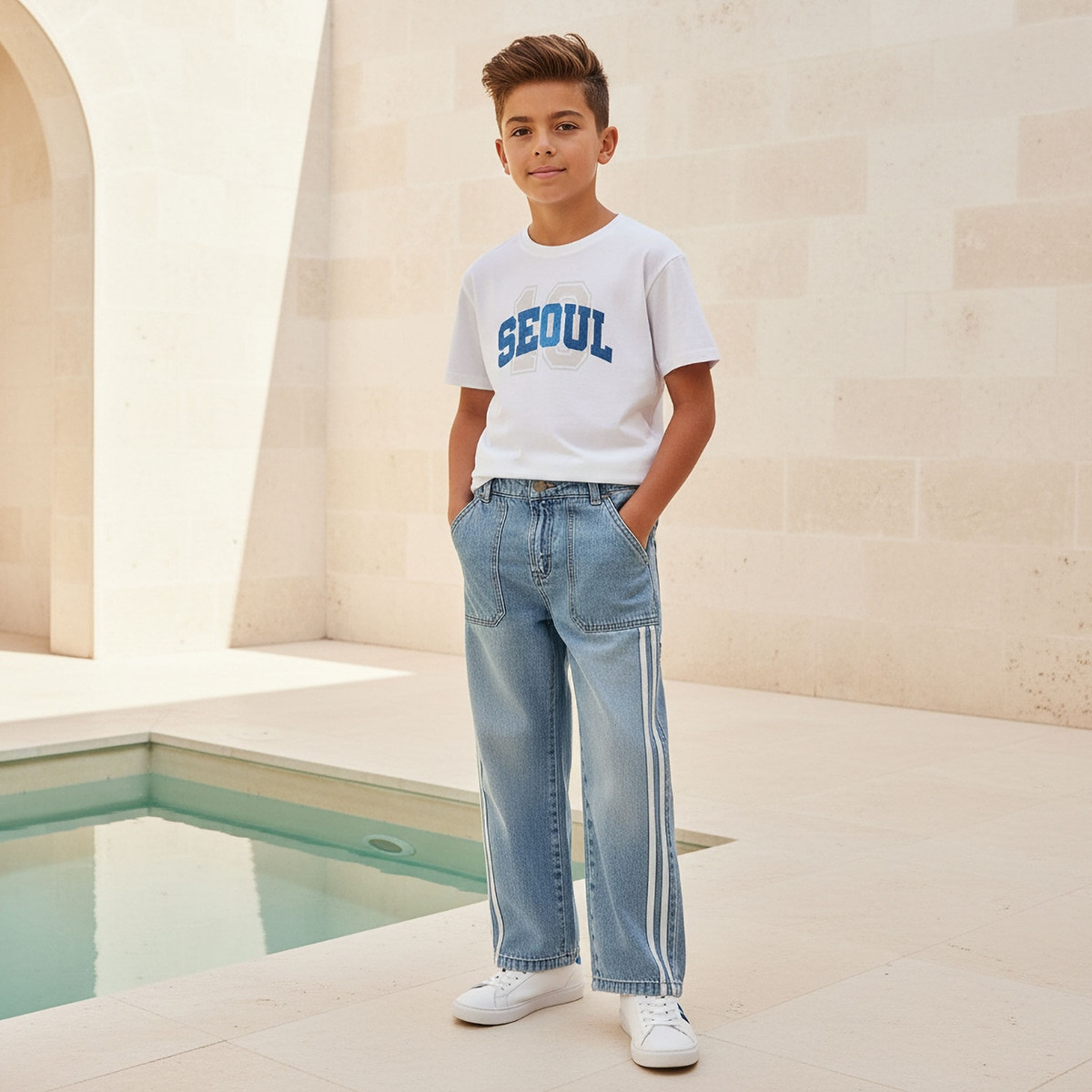بنطلون جينز مقلم بخصر متوسط الارتفاع من جونيورز-boys-clothing-bottoms-jeans-image-5