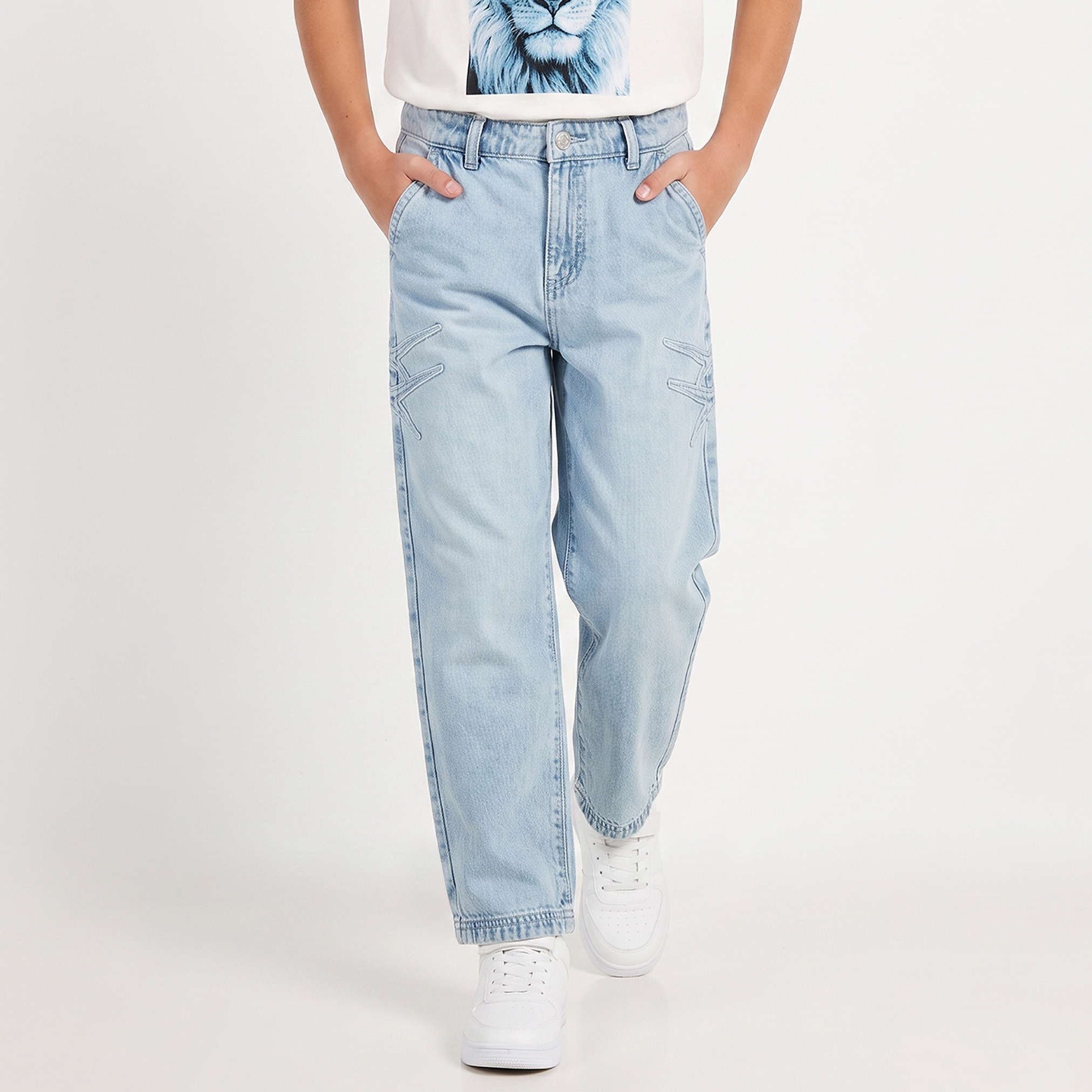 Juniors Jeans with Star Embroidery-boys-clothing-bottoms-jeans-image-1
