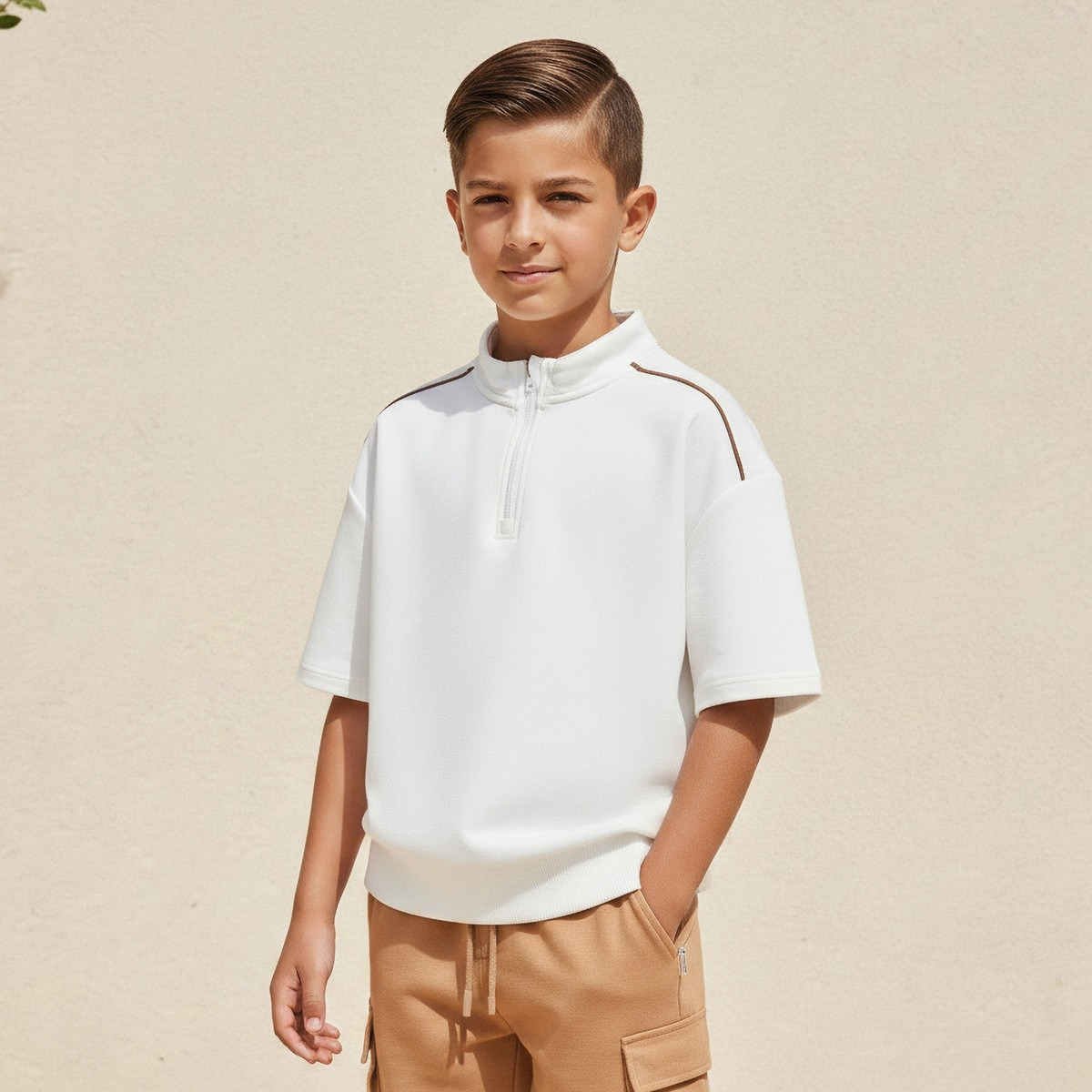 تيشيرت بياقة عالية وأكمام قصيرة وخيوط متباينة من إكس واي زد-boys-clothing-tshirtsandpolos-image-1