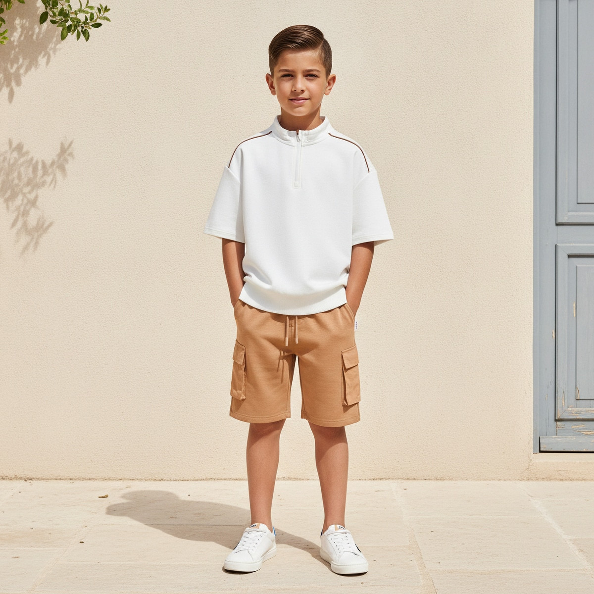 تيشيرت بياقة عالية وأكمام قصيرة وخيوط متباينة من إكس واي زد-boys-clothing-tshirtsandpolos-image-2