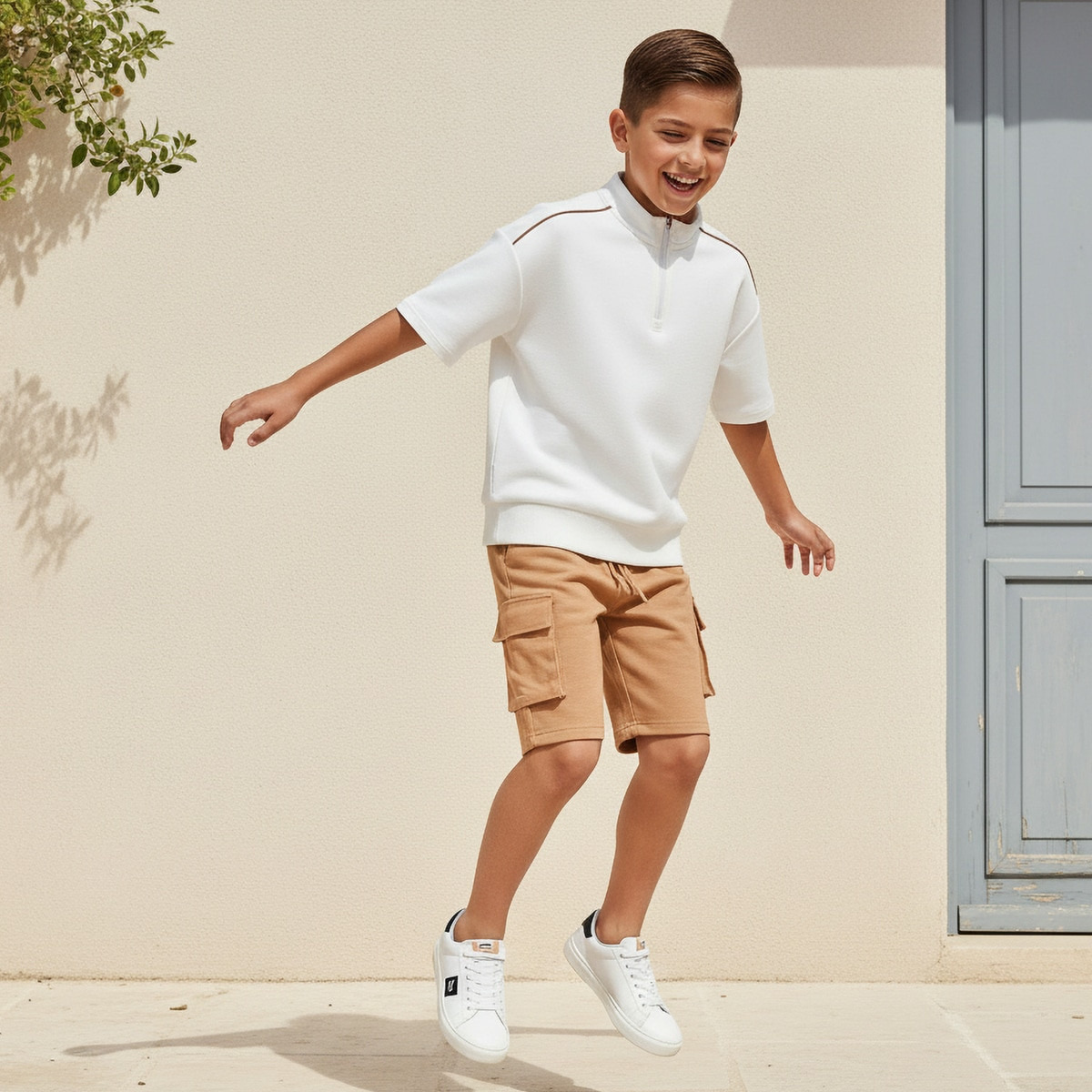 تيشيرت بياقة عالية وأكمام قصيرة وخيوط متباينة من إكس واي زد-boys-clothing-tshirtsandpolos-image-5
