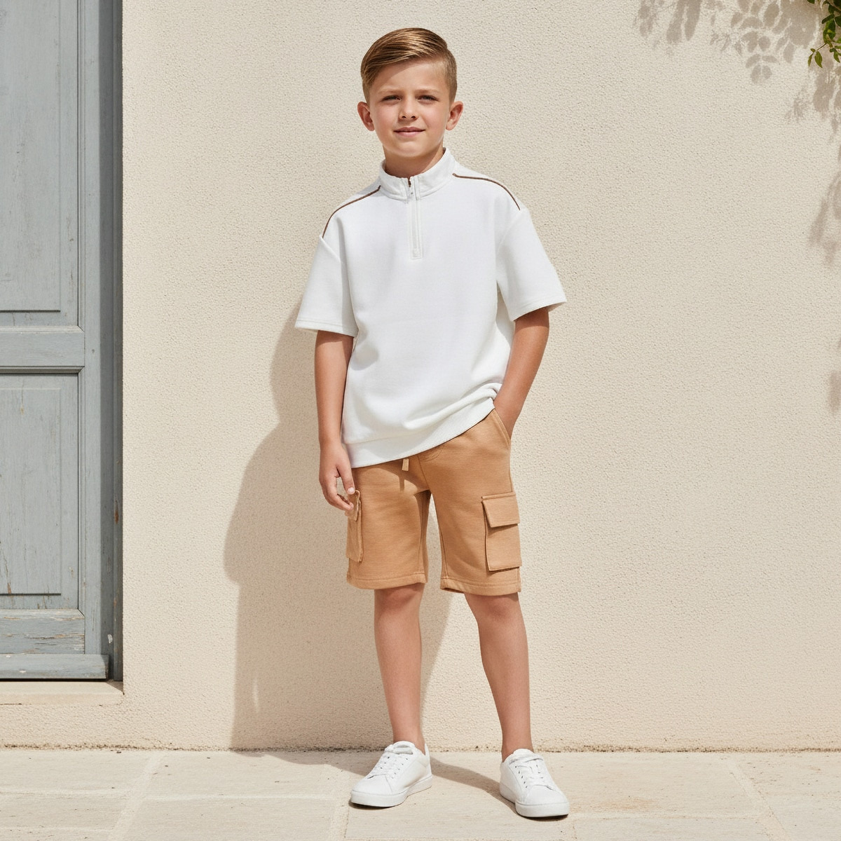XYZ Knee Length Elasticated Drawstring Waist Cargo Shorts-boys-clothing-bottoms-shorts-image-2