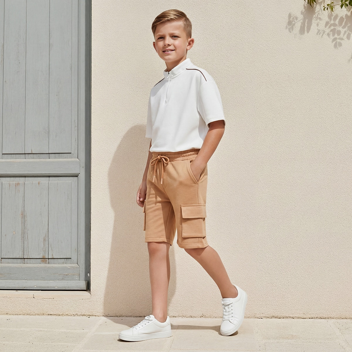 XYZ Knee Length Elasticated Drawstring Waist Cargo Shorts-boys-clothing-bottoms-shorts-image-5