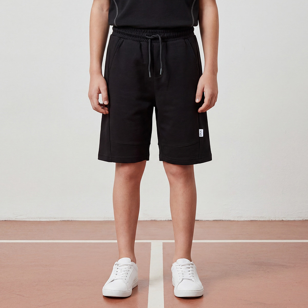 XYZ Knee Length Elasticated Drawstring Waist Cargo Shorts with Panelled Design-boys-clothing-bottoms-shorts-image-1