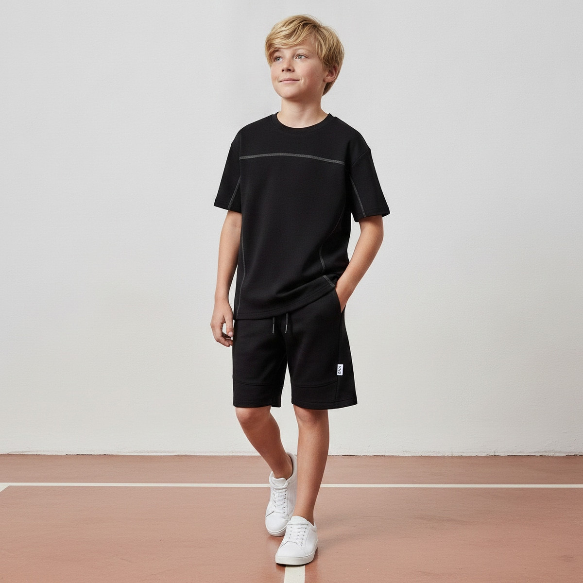 XYZ Knee Length Elasticated Drawstring Waist Cargo Shorts with Panelled Design-boys-clothing-bottoms-shorts-image-2