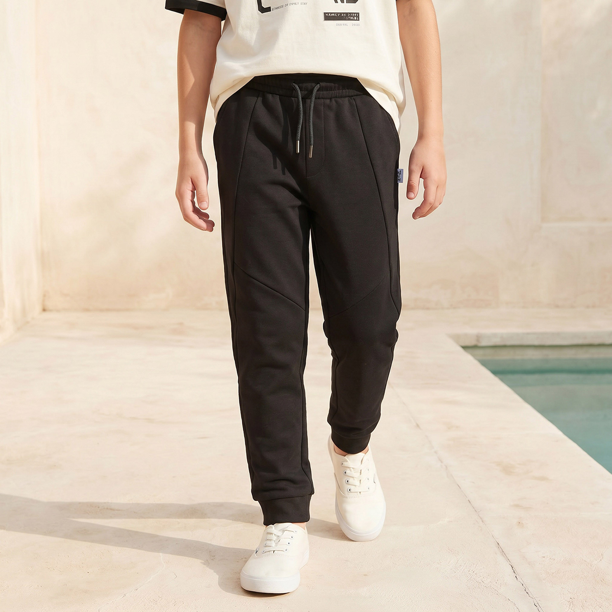 XYZ Elasticated Drawstring Waist Joggers with Panelled Design-boys-clothing-bottoms-joggersandtrackpants-image-1