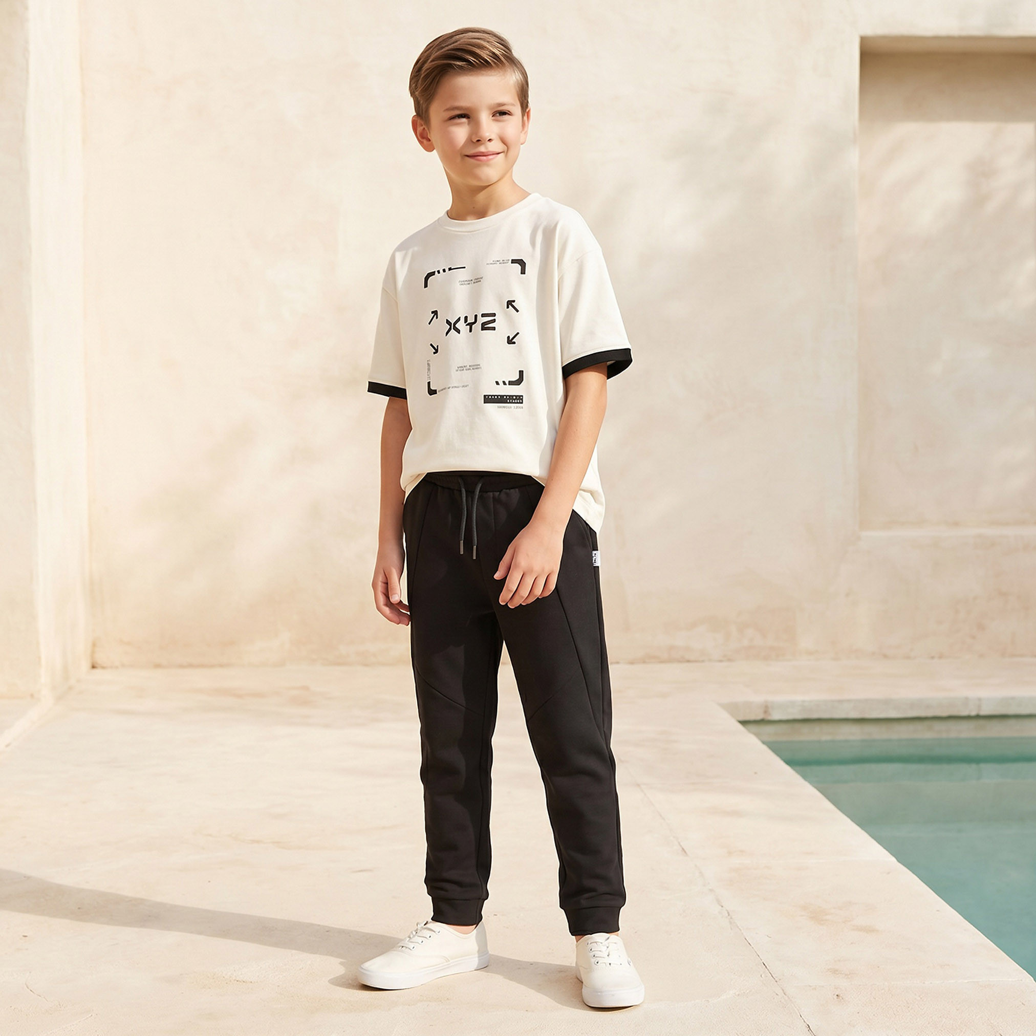 XYZ Elasticated Drawstring Waist Joggers with Panelled Design-boys-clothing-bottoms-joggersandtrackpants-image-2