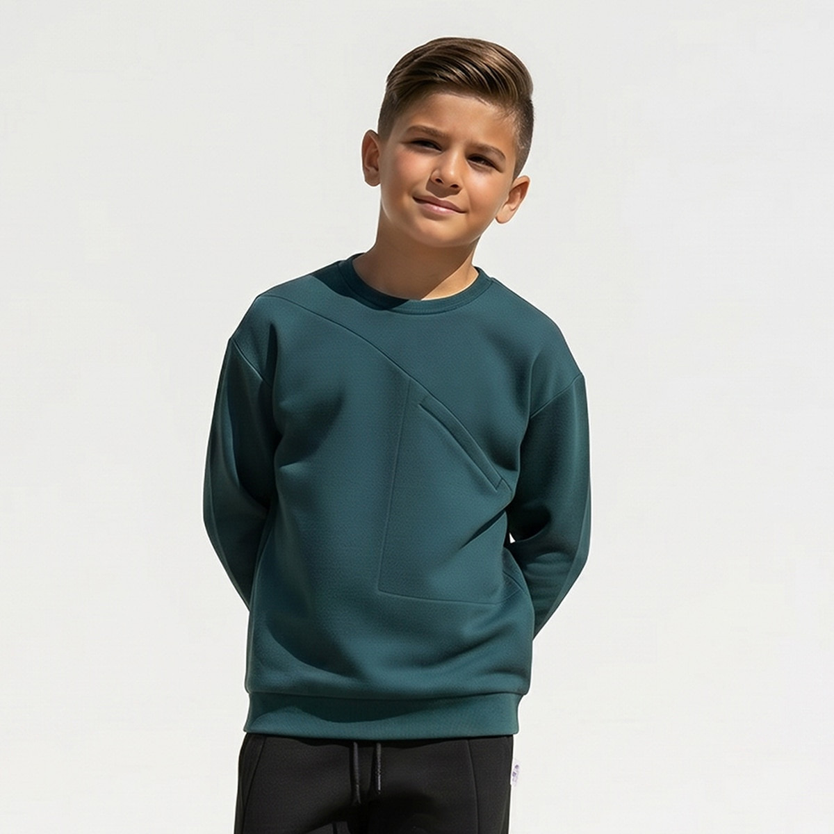 Juniors Crew Neck Sweatshirt with Panelled Design-boys-clothing-winterwear-sweatshirts-image-1