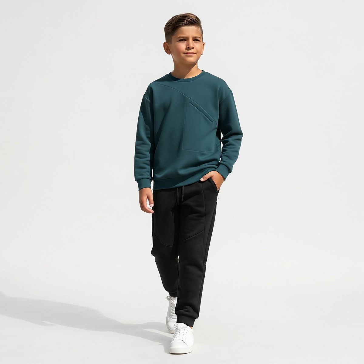 Juniors Crew Neck Sweatshirt with Panelled Design-boys-clothing-winterwear-sweatshirts-image-2