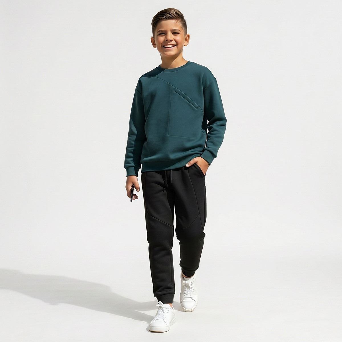 Juniors Crew Neck Sweatshirt with Panelled Design-boys-clothing-winterwear-sweatshirts-image-5
