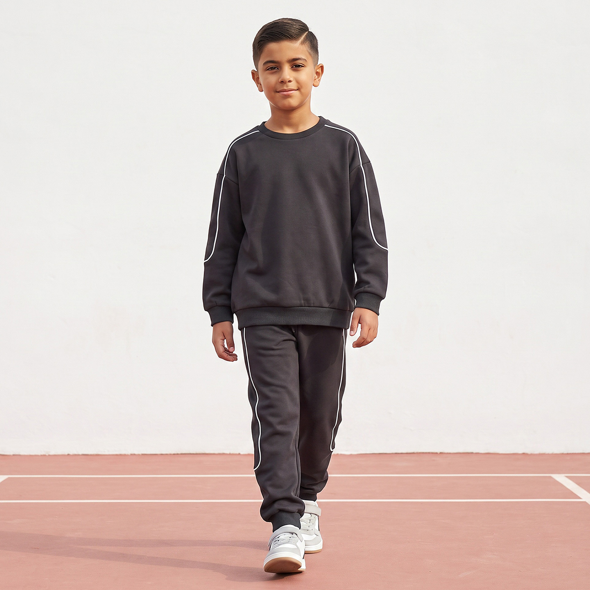 XYZ Crew Neck Long Sleeves Sweatshirt and Joggers Set with Contrast Piping-boys-clothing-setsandcoords-image-1